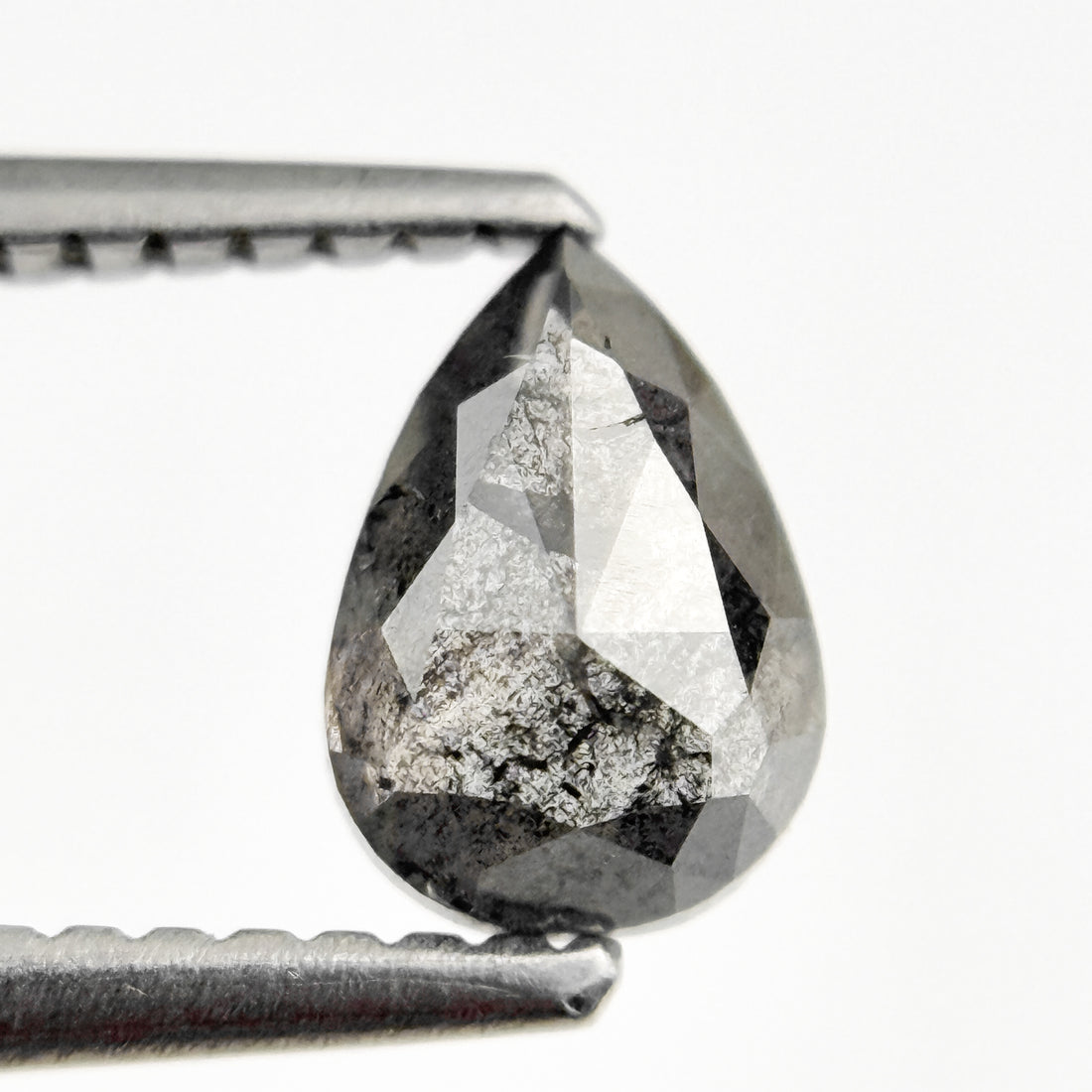 0.82 Ct Pear Rose Cut Grey Natural Salt and Pepper Diamond