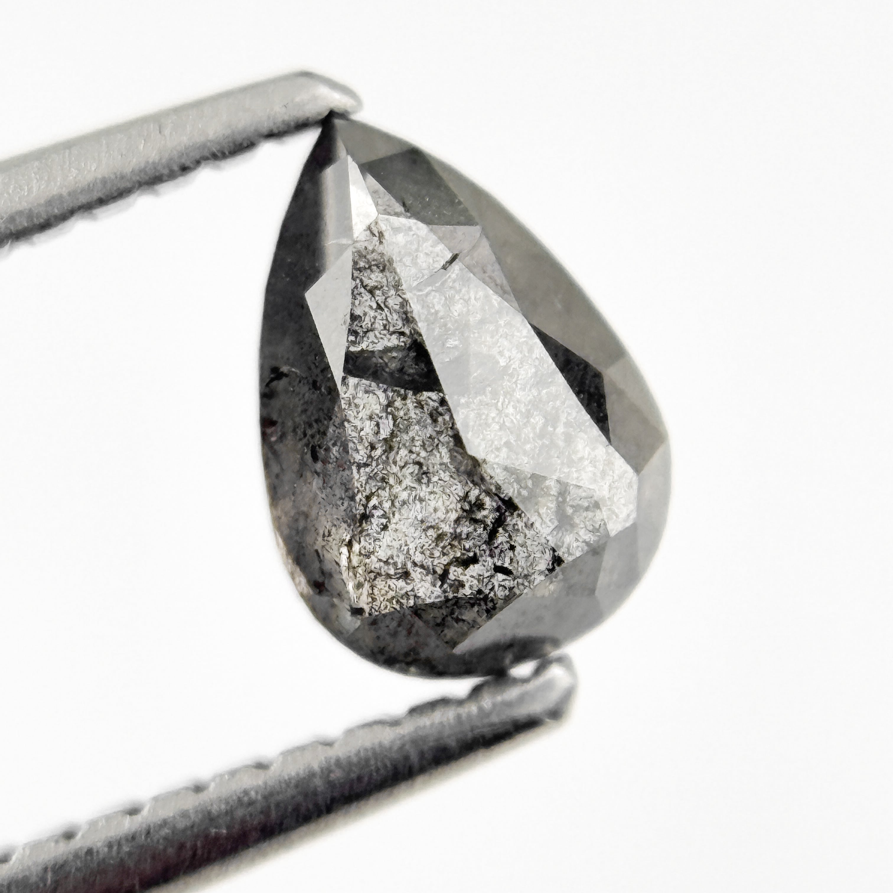 0.82 Ct Pear Rose Cut Grey Natural Salt and Pepper Diamond