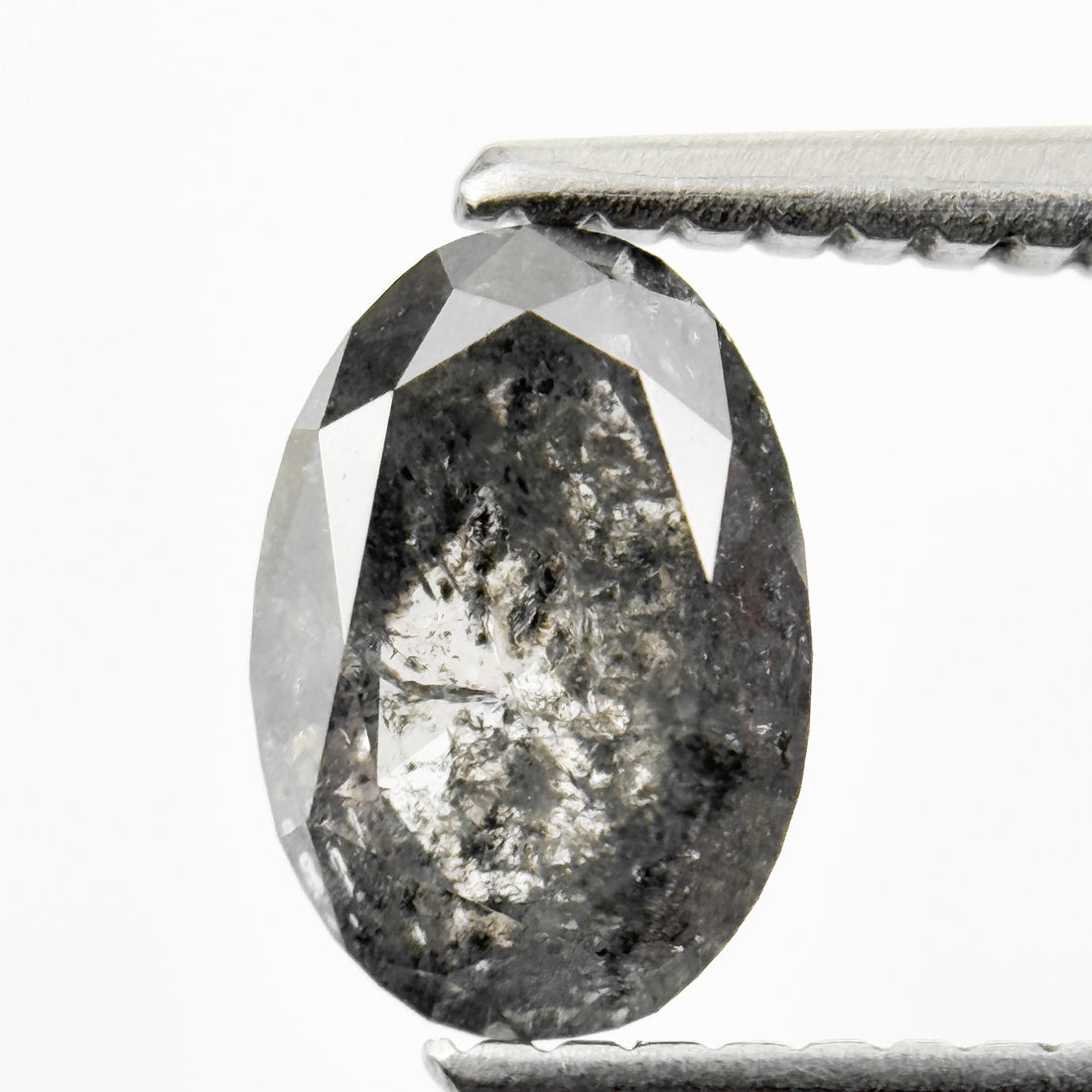 1.13 Ct Oval Rose Cut Grey Natural Galaxy Salt and Pepper Diamond