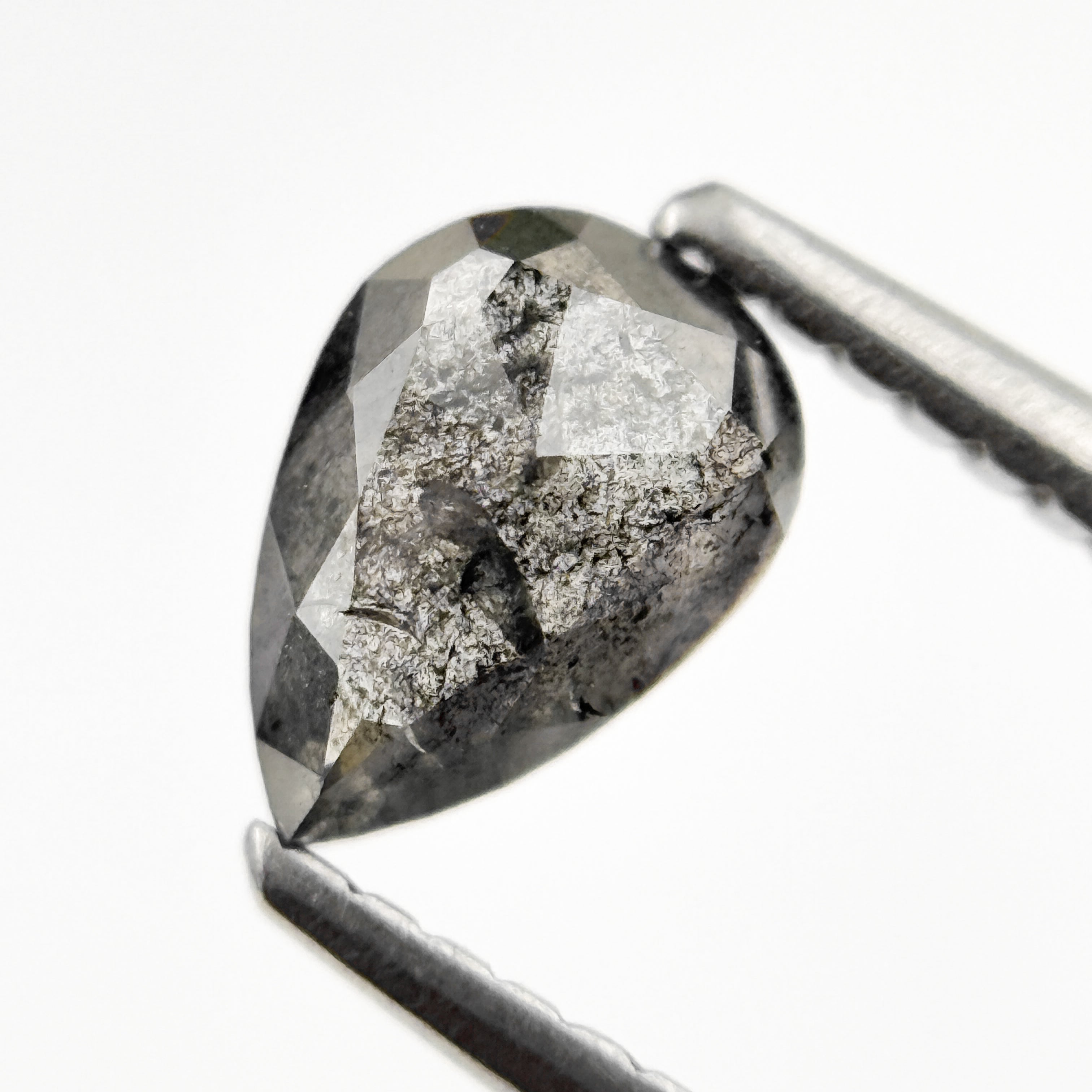 0.82 Ct Pear Rose Cut Grey Natural Salt and Pepper Diamond