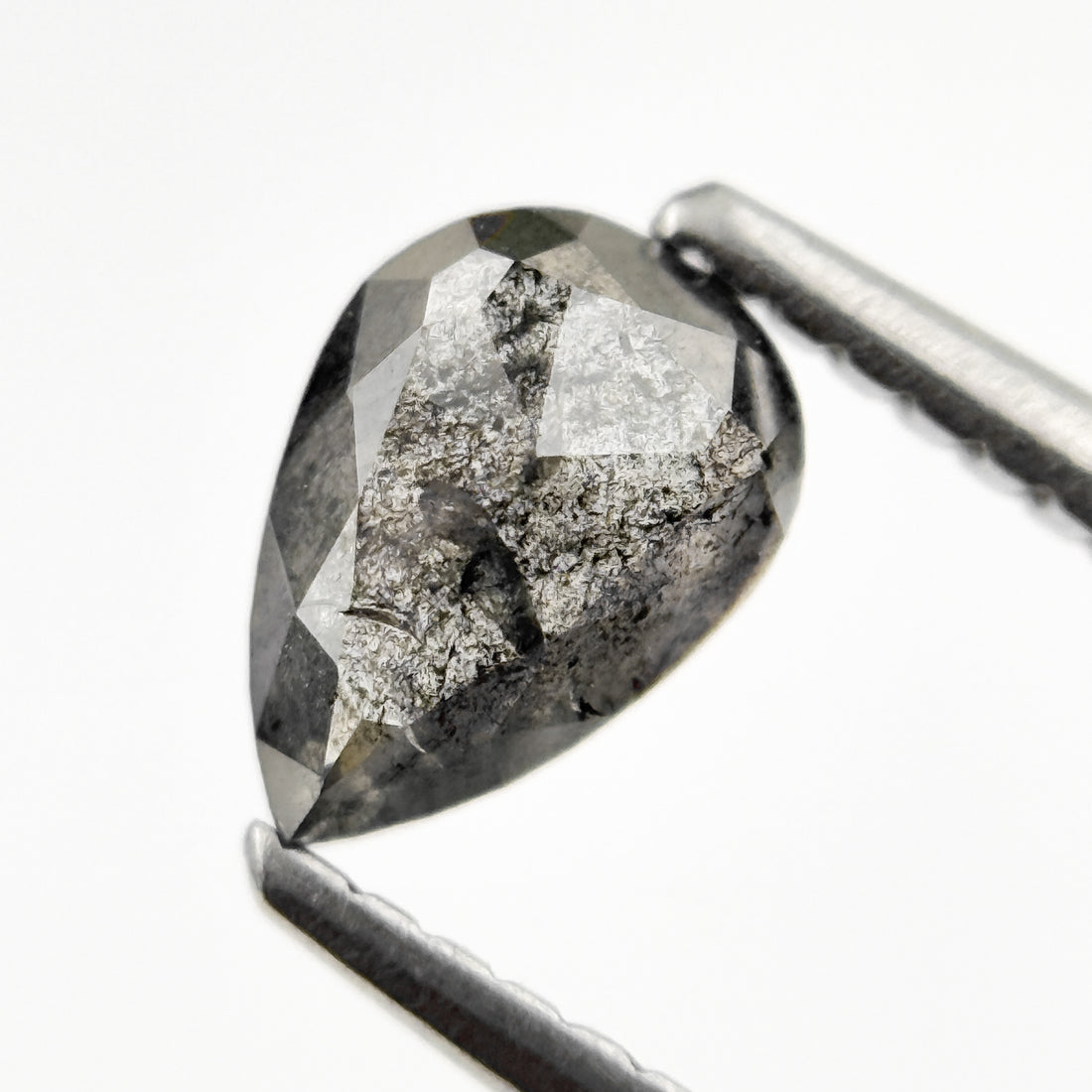 0.82 Ct Pear Rose Cut Grey Natural Salt and Pepper Diamond