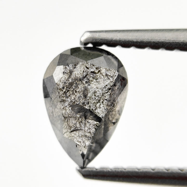 0.82 Ct Pear Rose Cut Grey Natural Salt and Pepper Diamond