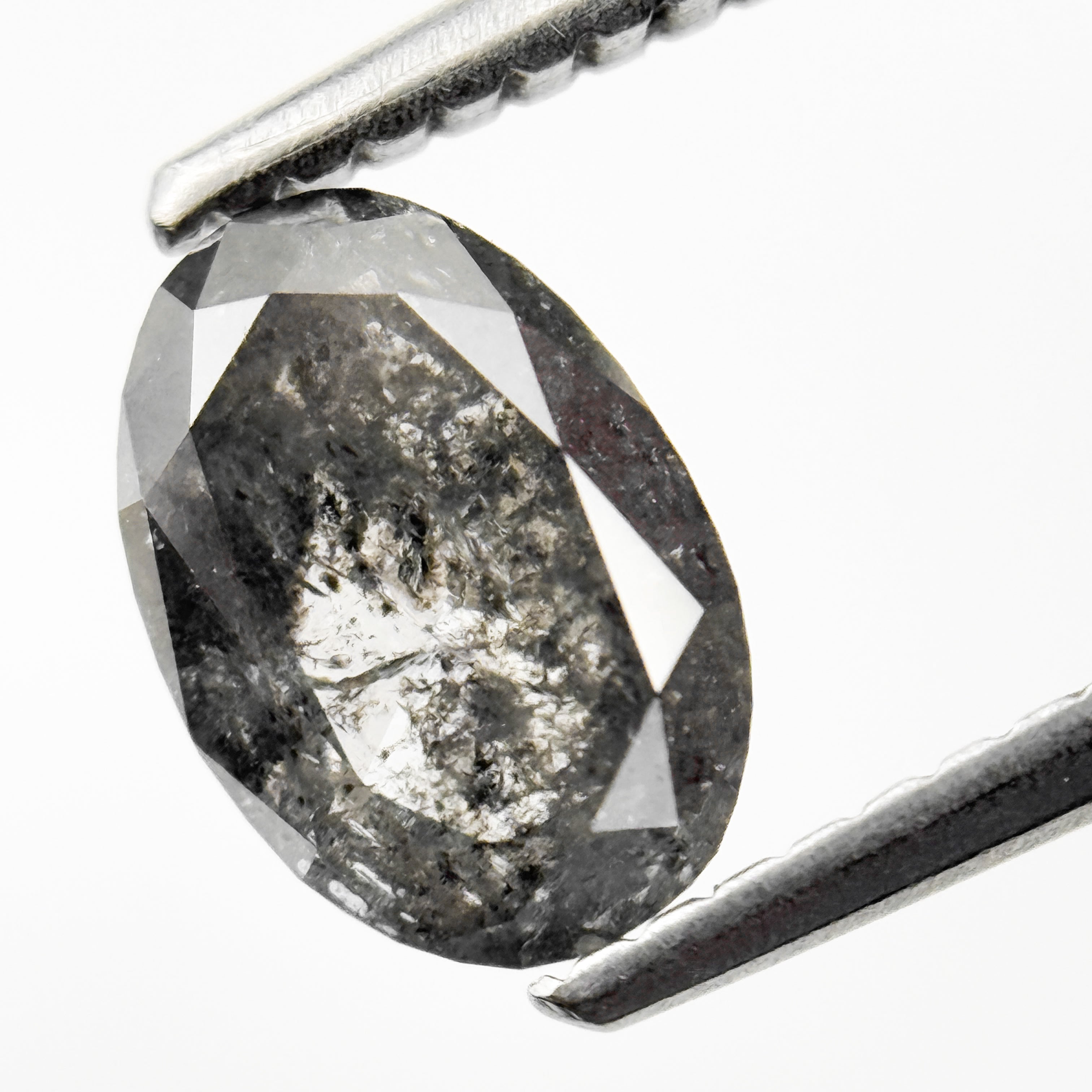 1.13 Ct Oval Rose Cut Grey Natural Galaxy Salt and Pepper Diamond