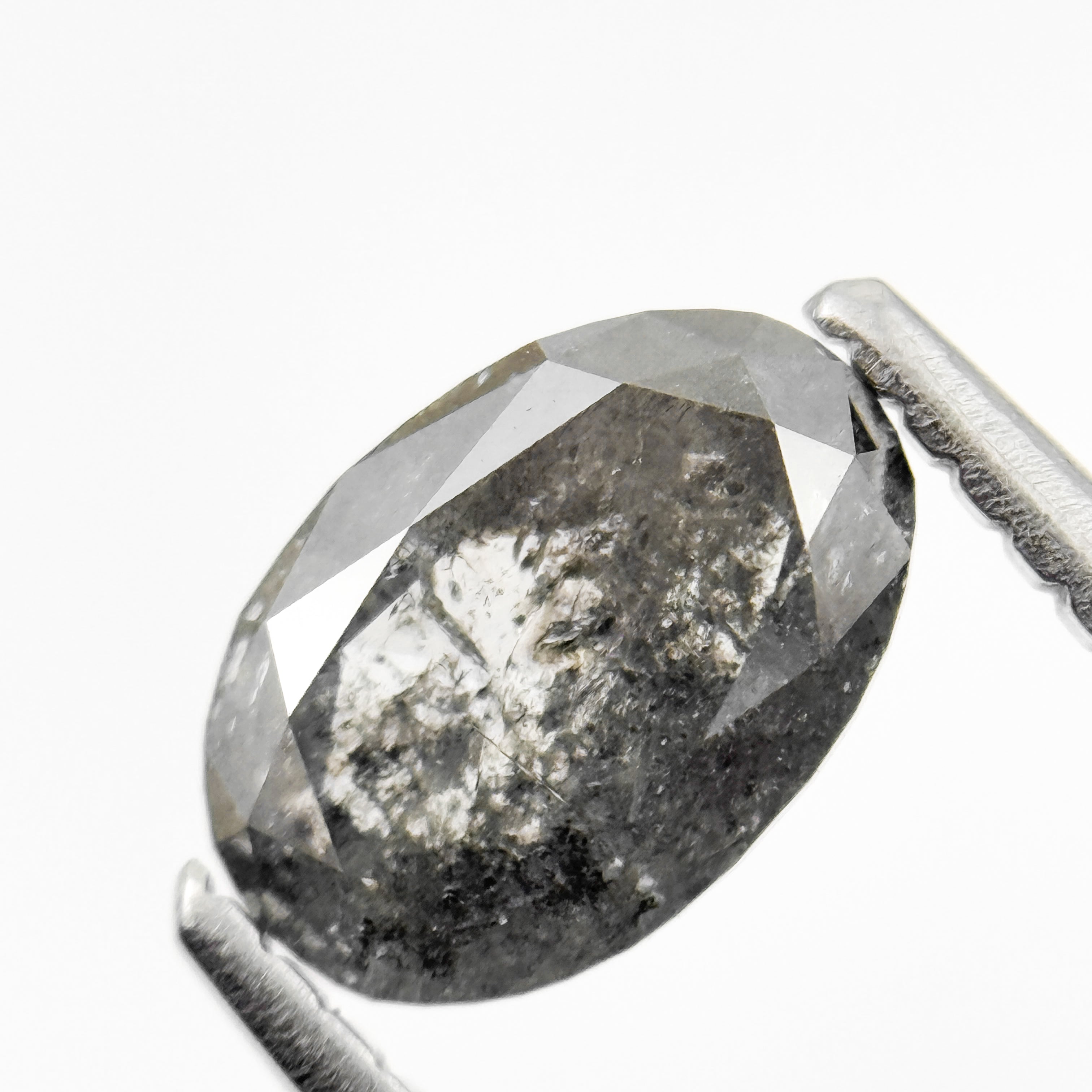 1.13 Ct Oval Rose Cut Grey Natural Galaxy Salt and Pepper Diamond
