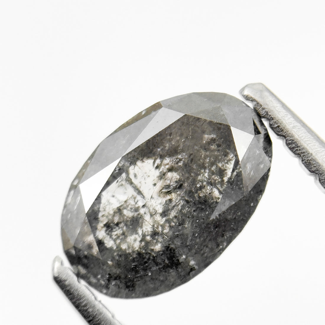 1.13 Ct Oval Rose Cut Grey Natural Galaxy Salt and Pepper Diamond