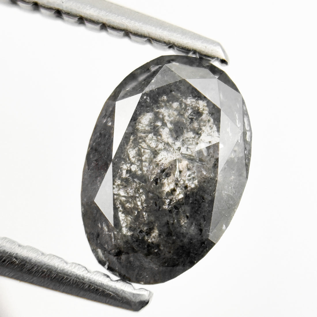 1.13 Ct Oval Rose Cut Grey Natural Galaxy Salt and Pepper Diamond