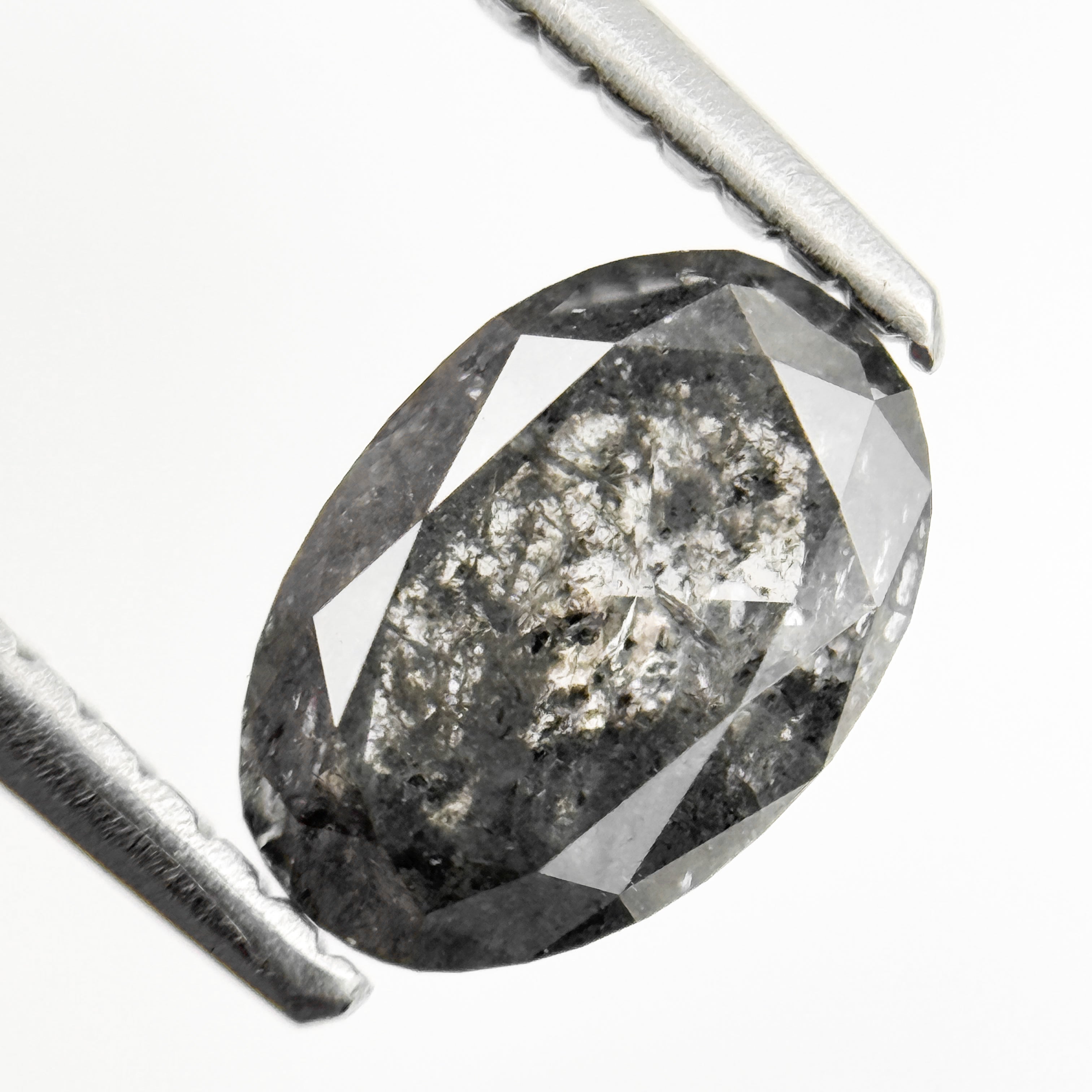 1.13 Ct Oval Rose Cut Grey Natural Galaxy Salt and Pepper Diamond