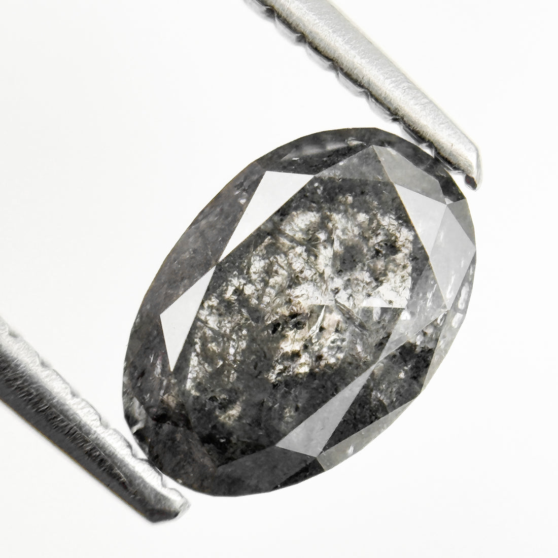 1.13 Ct Oval Rose Cut Grey Natural Galaxy Salt and Pepper Diamond