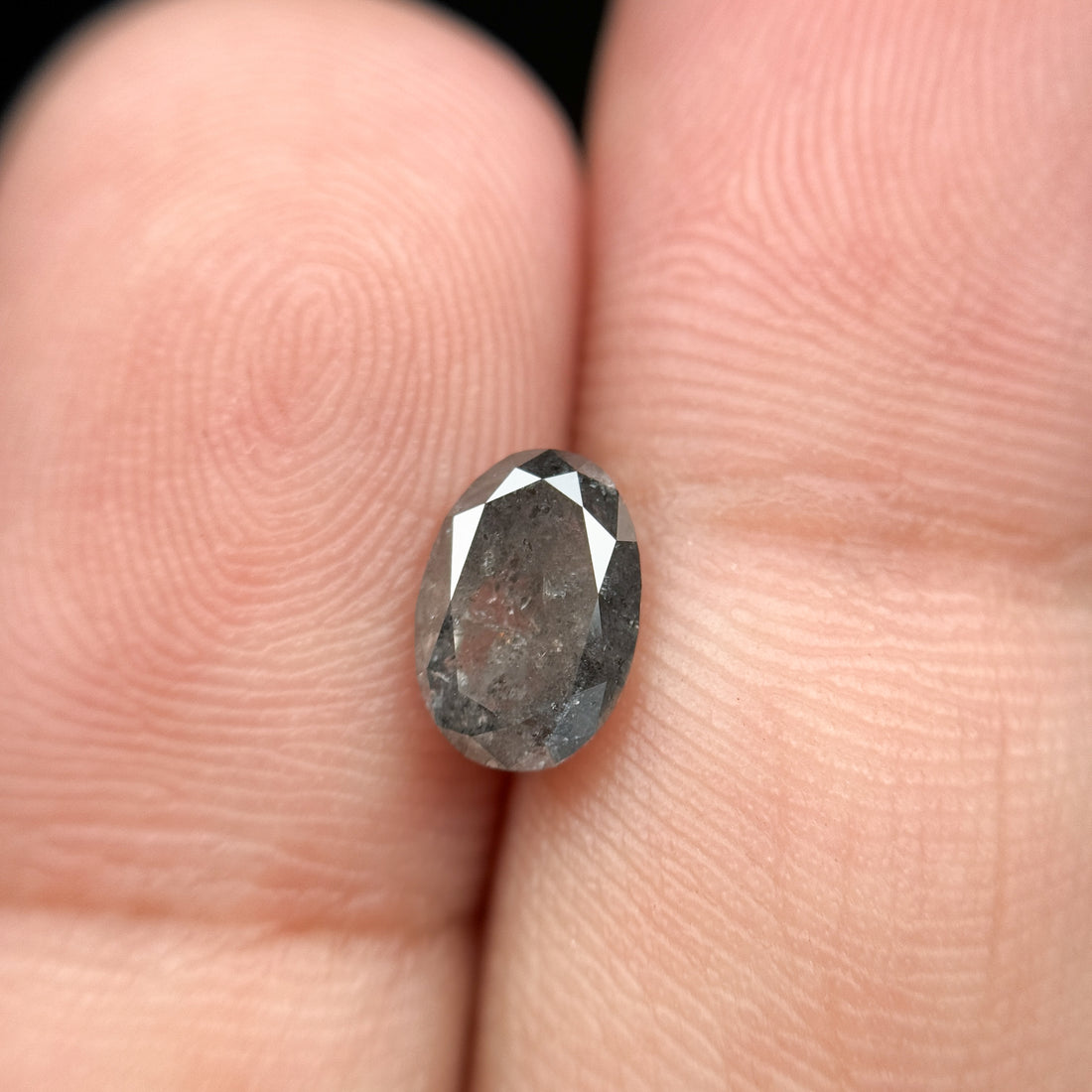 1.13 Ct Oval Rose Cut Grey Natural Galaxy Salt and Pepper Diamond