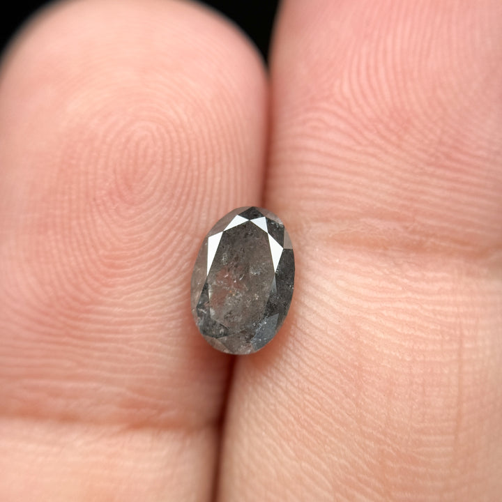 1.13 Ct Oval Rose Cut Grey Natural Galaxy Salt and Pepper Diamond