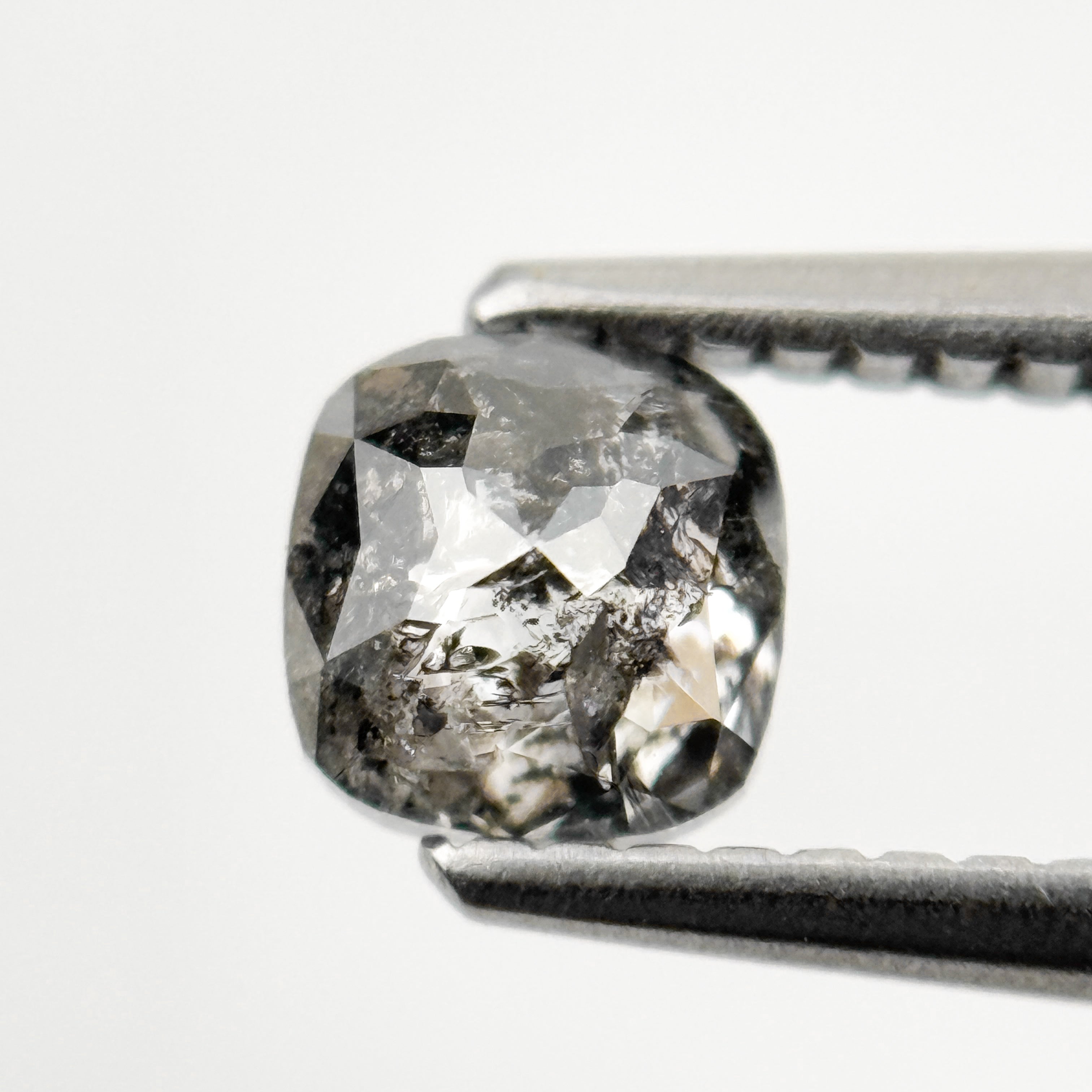 0.67 Ct Cushion Rose Cut Grey Natural Minimalist Salt and Pepper Diamond