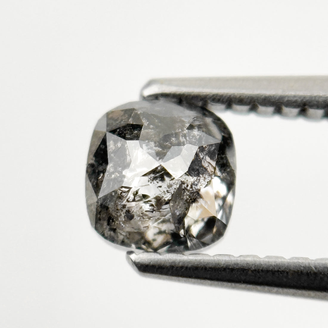 0.67 Ct Cushion Rose Cut Grey Natural Minimalist Salt and Pepper Diamond