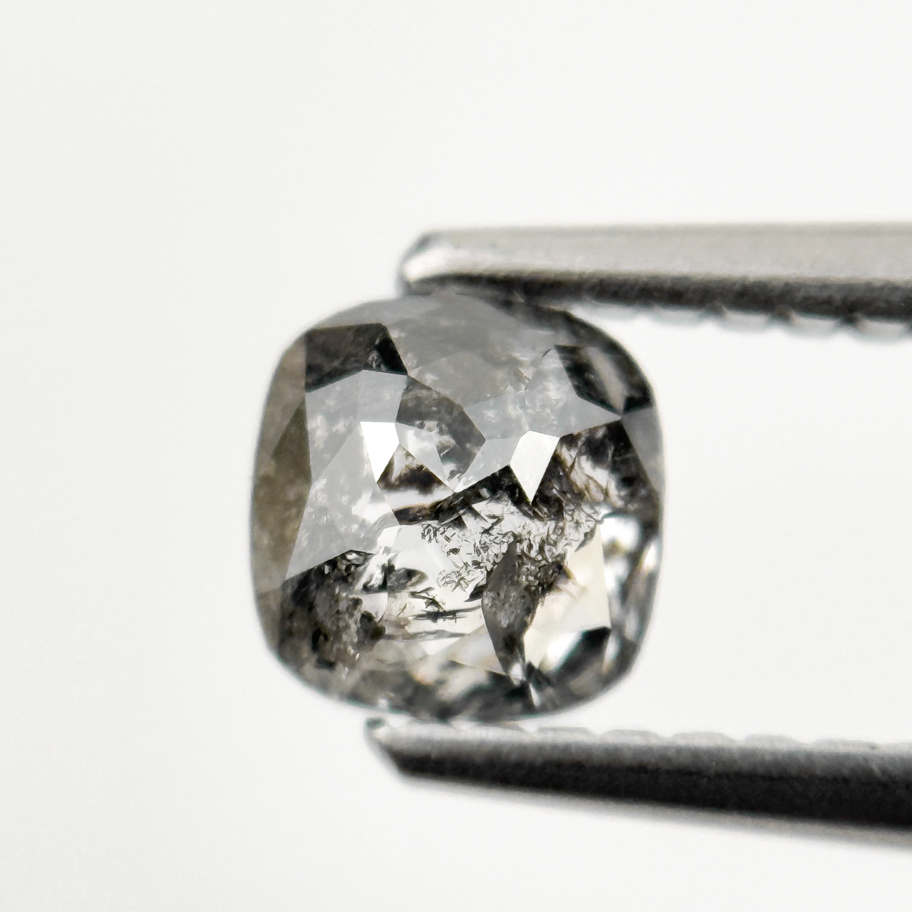 0.67 Ct Cushion Rose Cut Grey Natural Minimalist Salt and Pepper Diamond