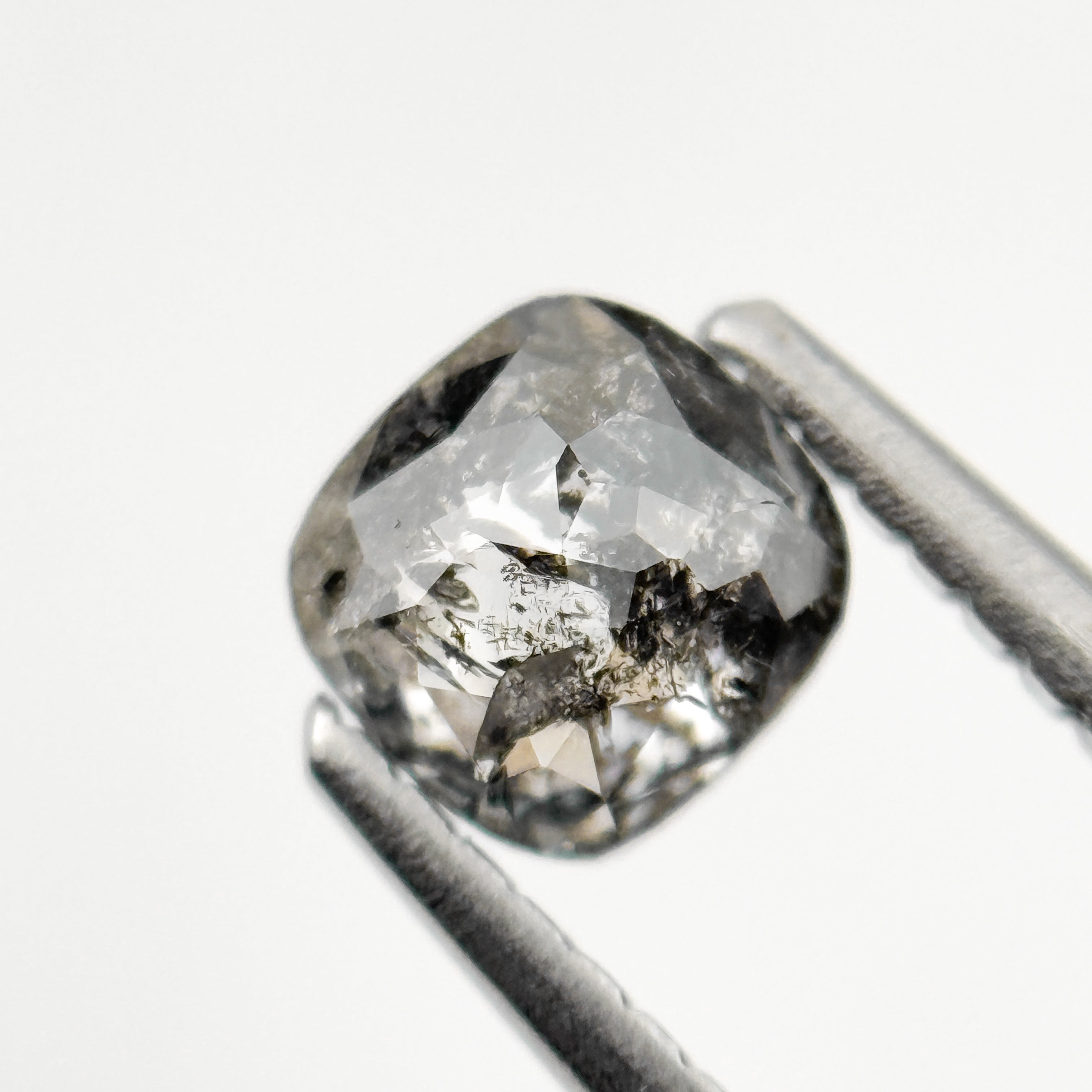0.67 Ct Cushion Rose Cut Grey Natural Minimalist Salt and Pepper Diamond