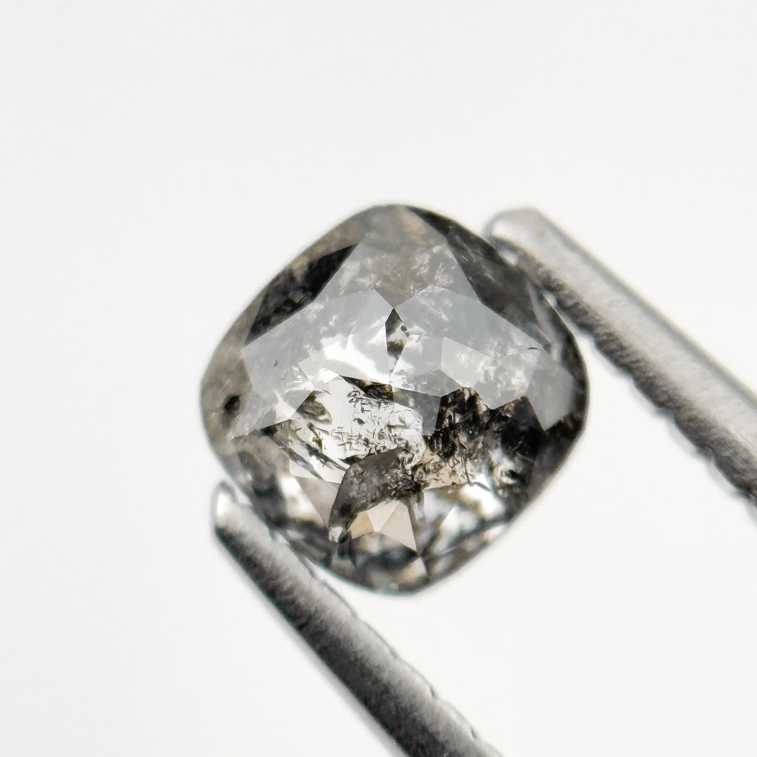 0.67 Ct Cushion Rose Cut Grey Natural Minimalist Salt and Pepper Diamond