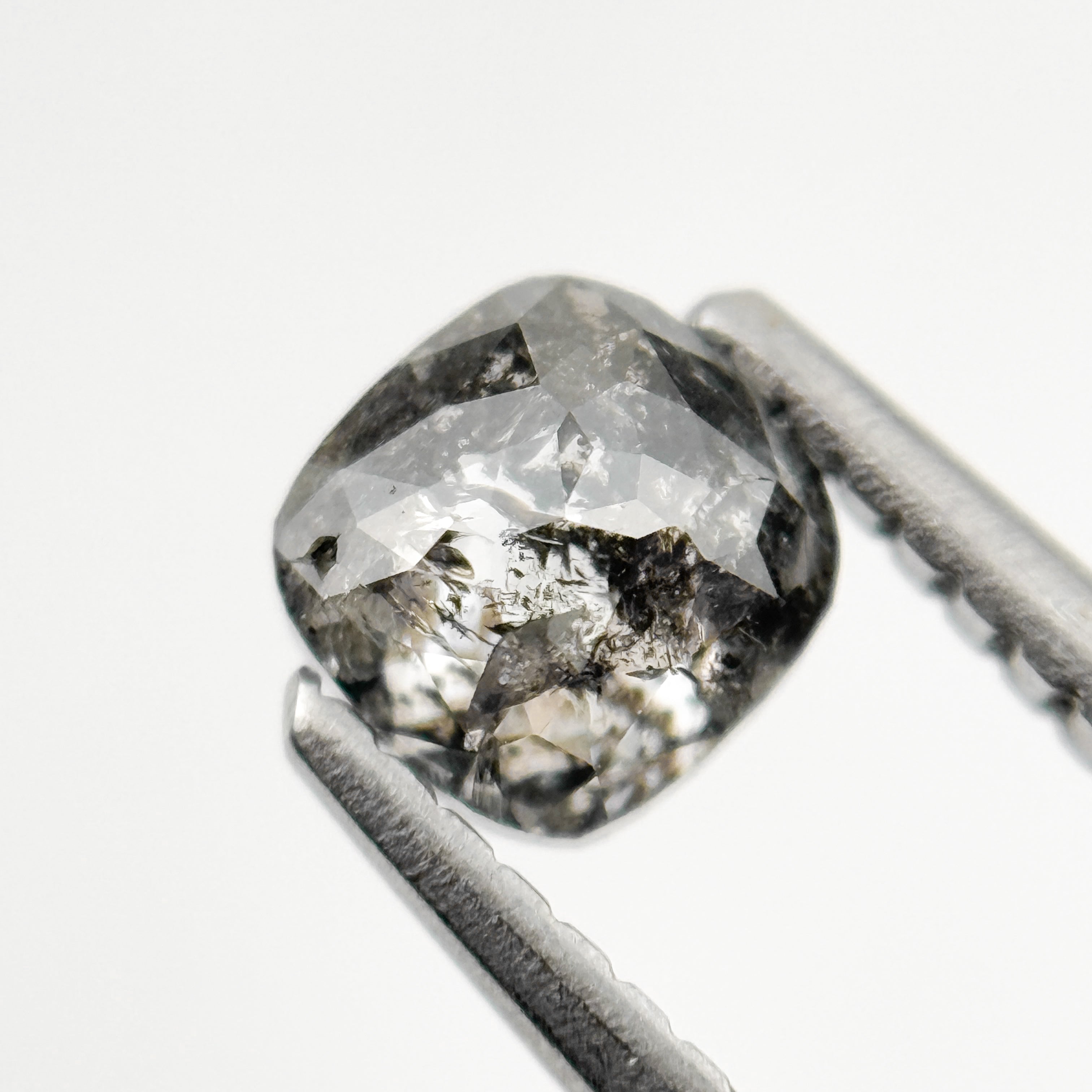 0.67 Ct Cushion Rose Cut Grey Natural Minimalist Salt and Pepper Diamond