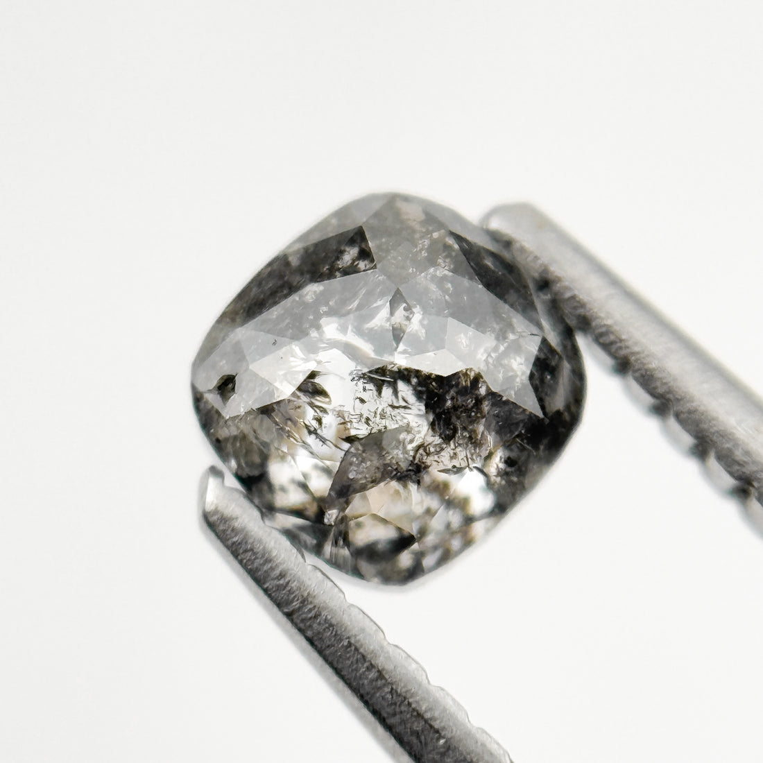 0.67 Ct Cushion Rose Cut Grey Natural Minimalist Salt and Pepper Diamond
