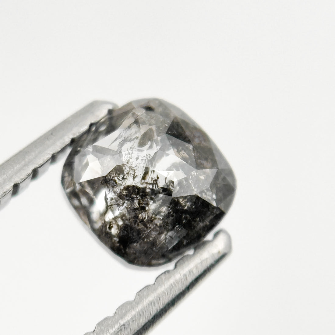 0.67 Ct Cushion Rose Cut Grey Natural Minimalist Salt and Pepper Diamond