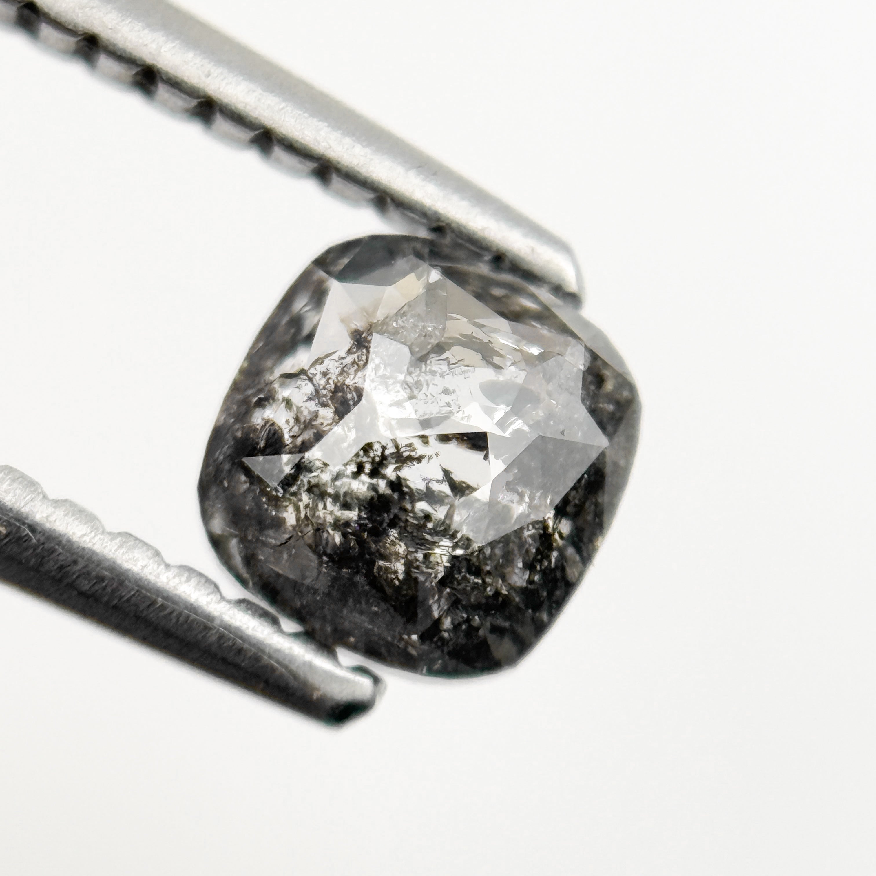 0.67 Ct Cushion Rose Cut Grey Natural Minimalist Salt and Pepper Diamond