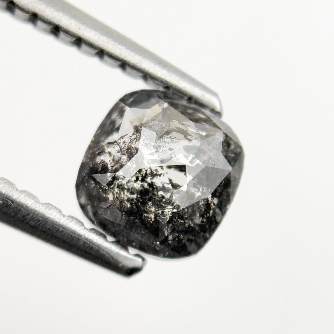 0.67 Ct Cushion Rose Cut Grey Natural Minimalist Salt and Pepper Diamond