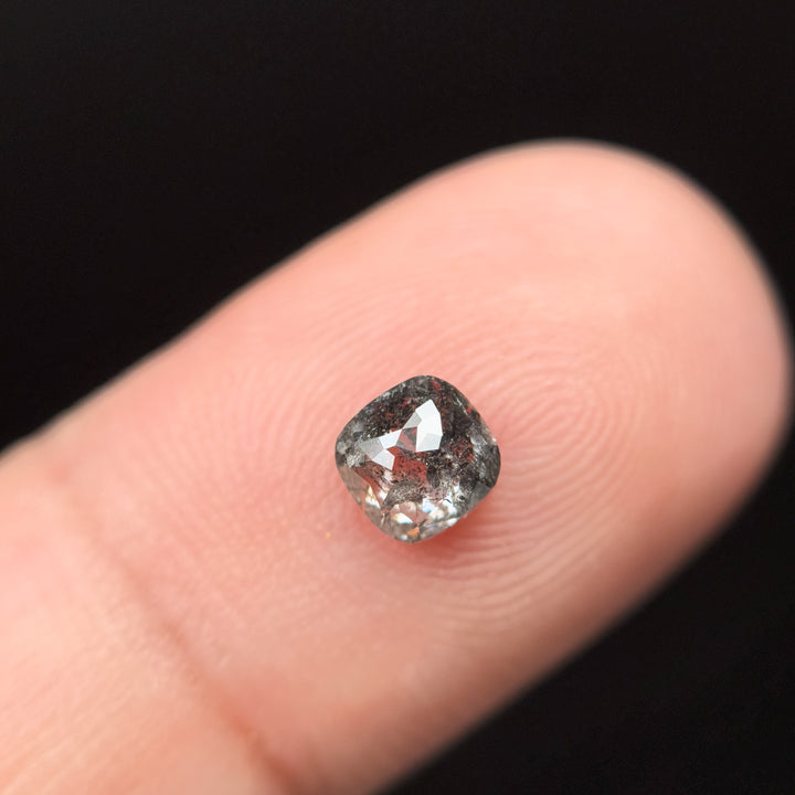 0.67 Ct Cushion Rose Cut Grey Natural Minimalist Salt and Pepper Diamond