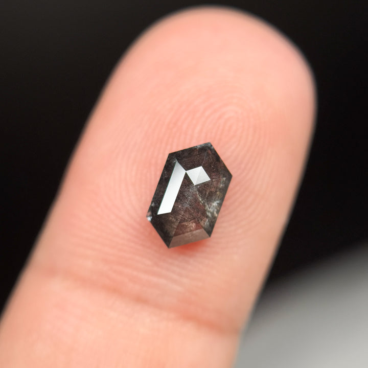1.08 Ct Hexagon Rose Cut Grey Natural Galaxy Salt and Pepper Diamond