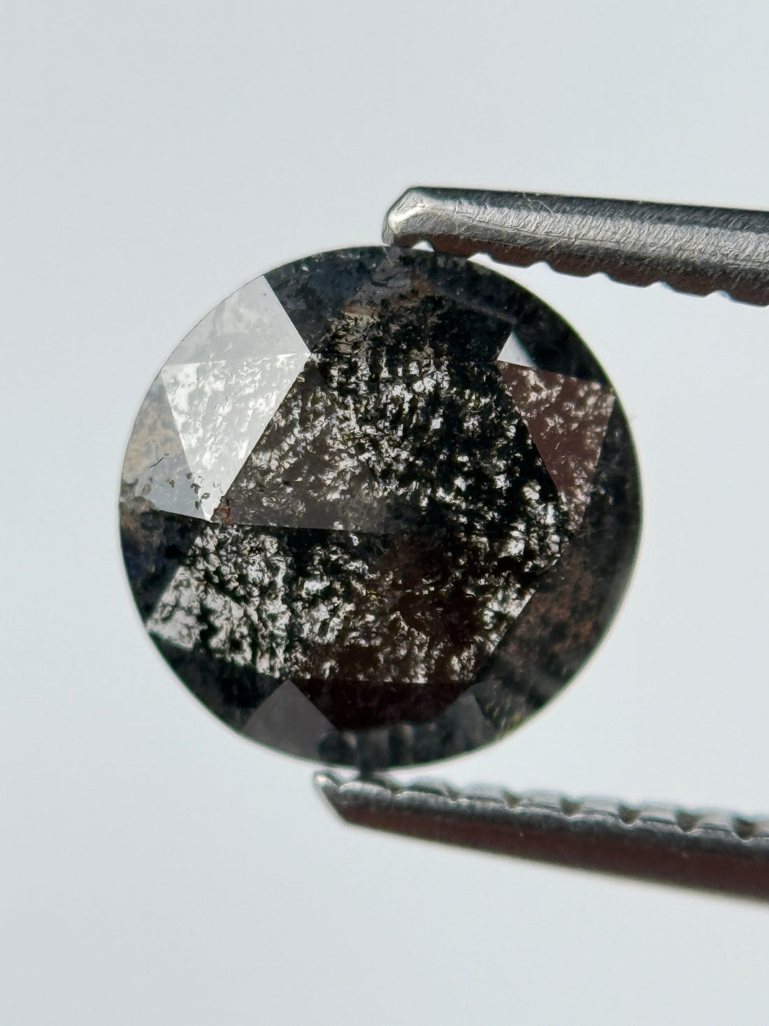 0.96 Ct Round Rose Cut Black Natural Salt and Pepper Diamond