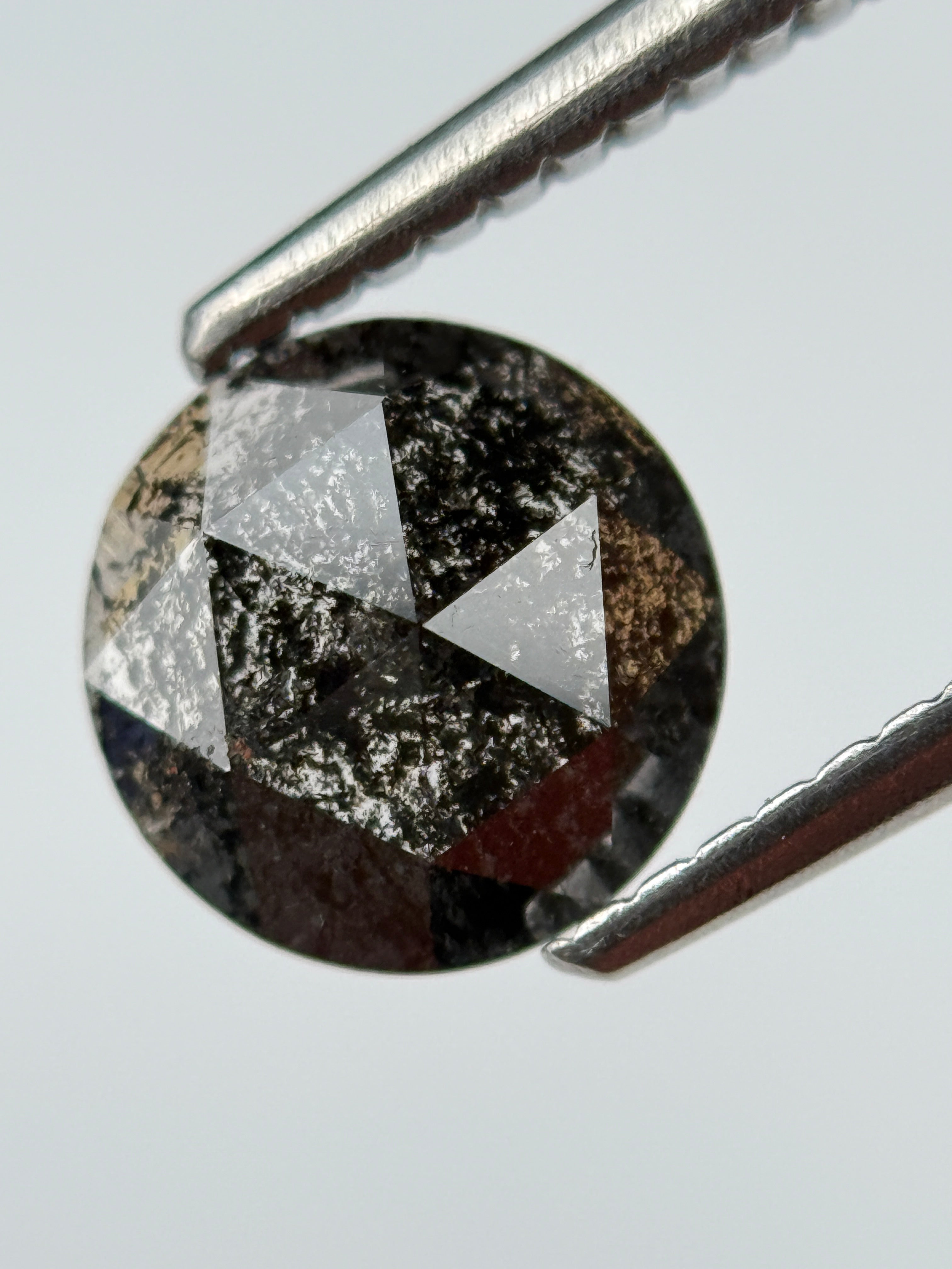 0.96 Ct Round Rose Cut Black Natural Salt and Pepper Diamond