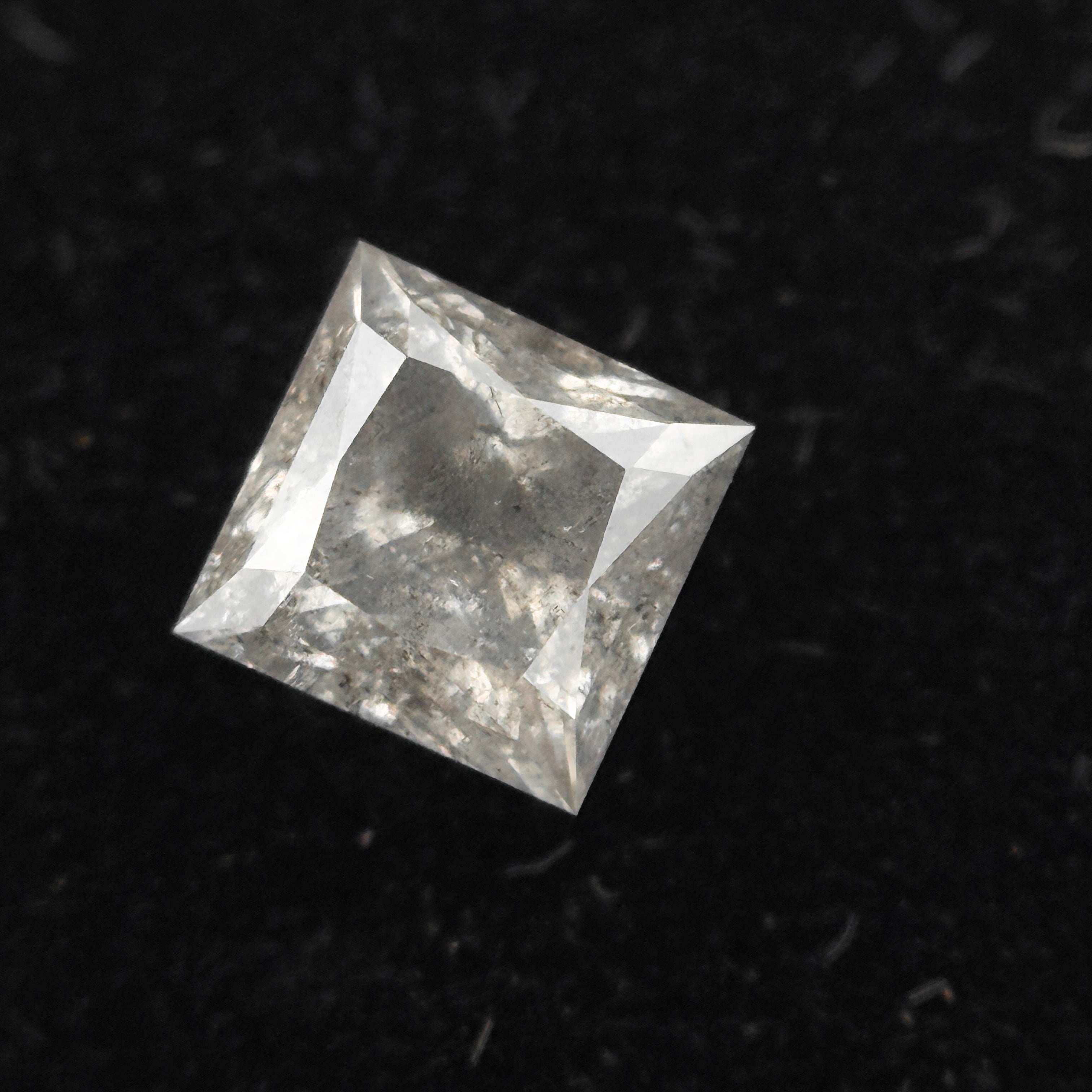 0.65 Ct Princess Rose Cut Grey Natural Minimalist Salt and Pepper Diamond