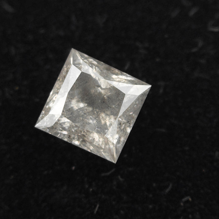 0.65 Ct Princess Rose Cut Grey Natural Minimalist Salt and Pepper Diamond