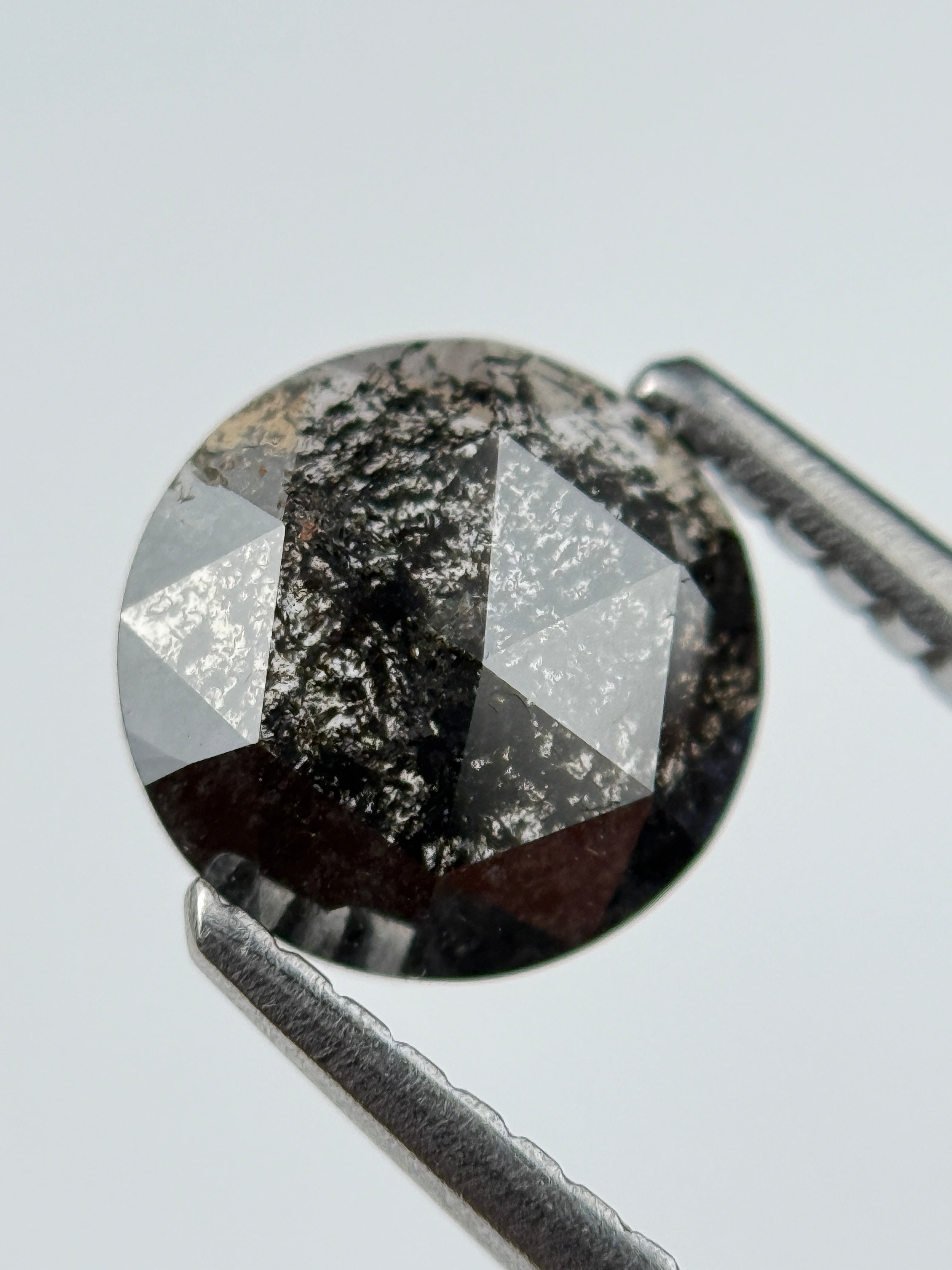 0.96 Ct Round Rose Cut Black Natural Salt and Pepper Diamond
