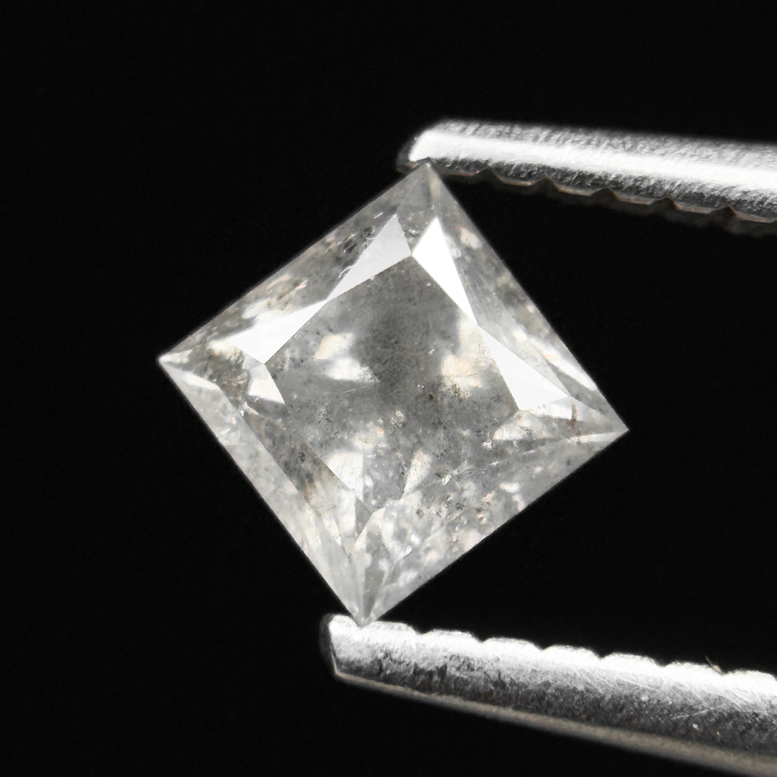 0.65 Ct Princess Rose Cut Grey Natural Minimalist Salt and Pepper Diamond