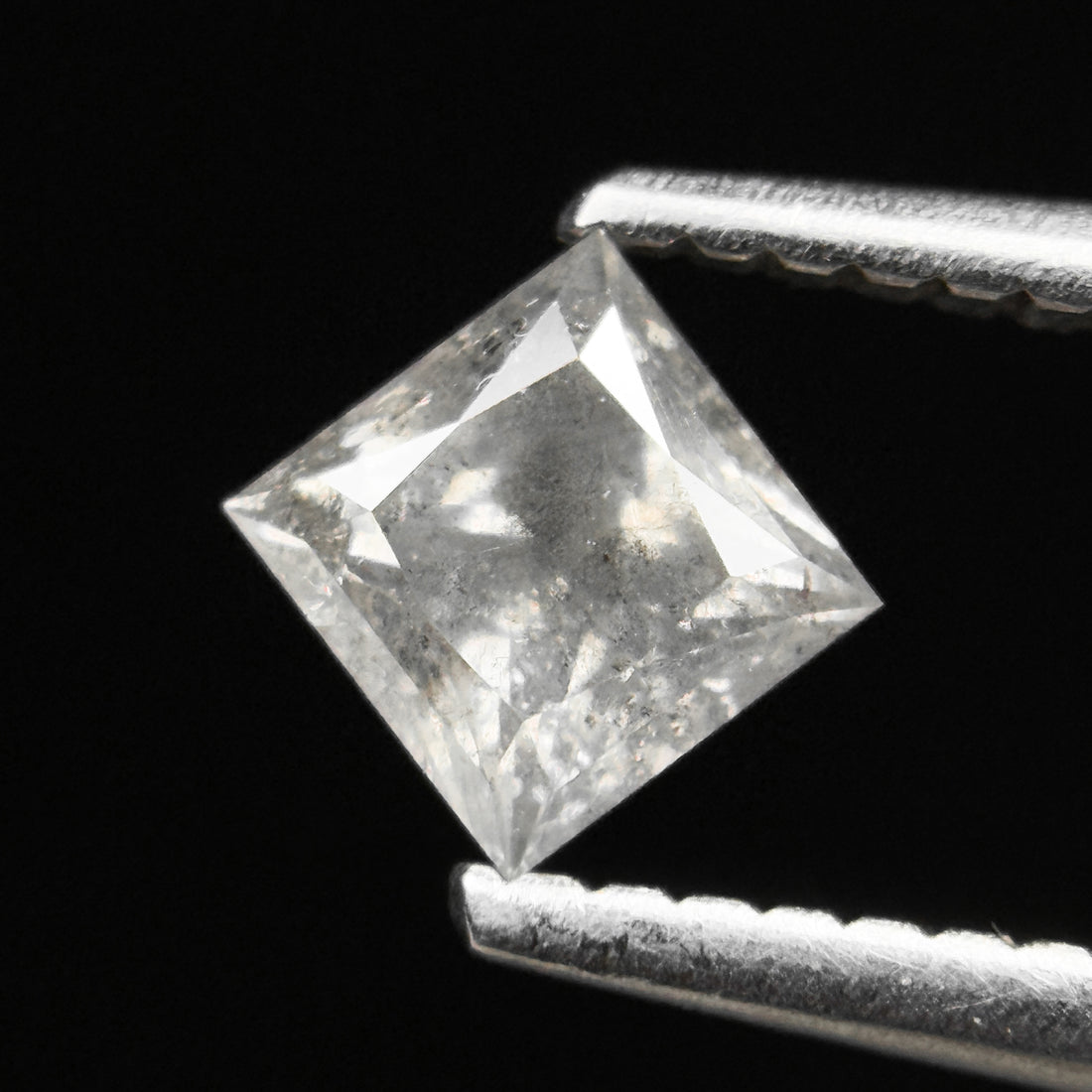 0.65 Ct Princess Rose Cut Grey Natural Minimalist Salt and Pepper Diamond