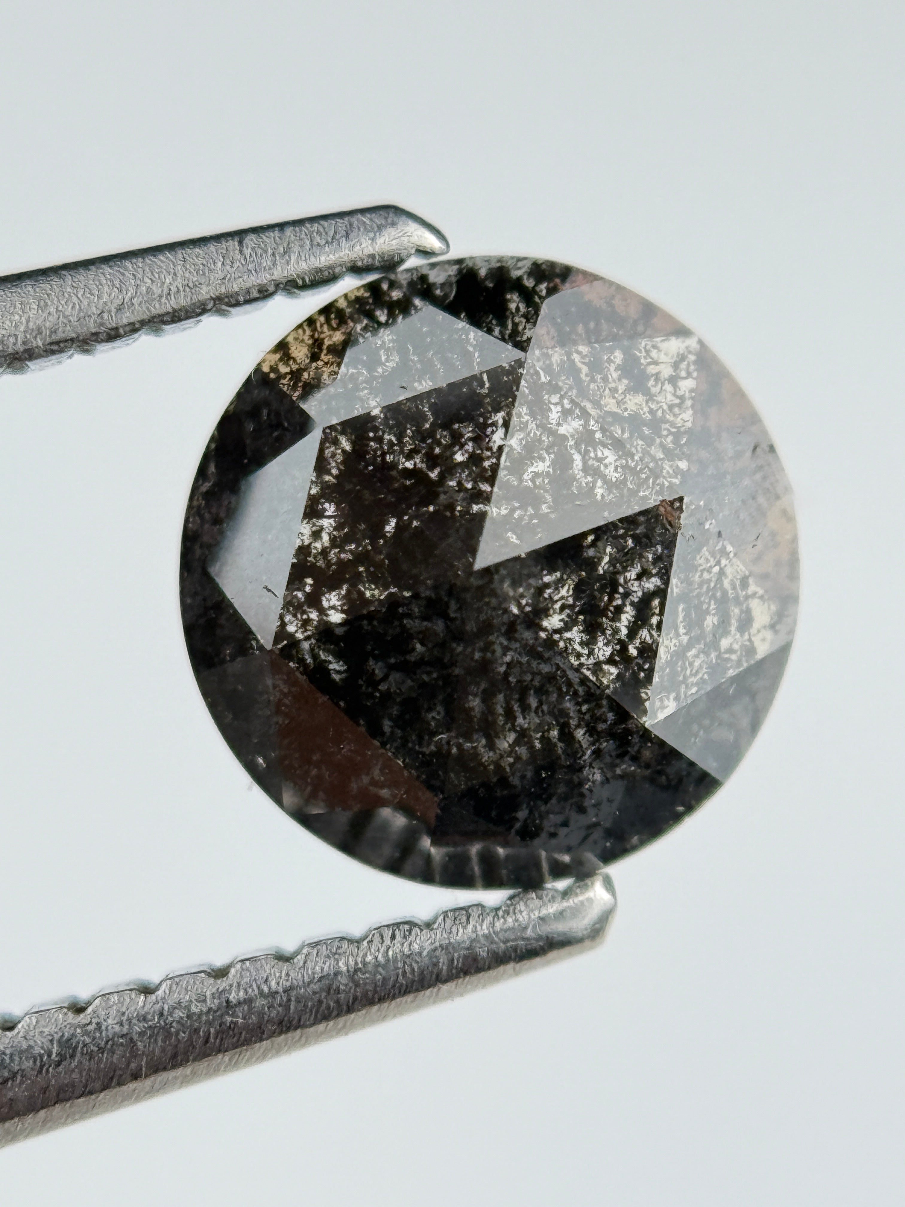0.96 Ct Round Rose Cut Black Natural Salt and Pepper Diamond