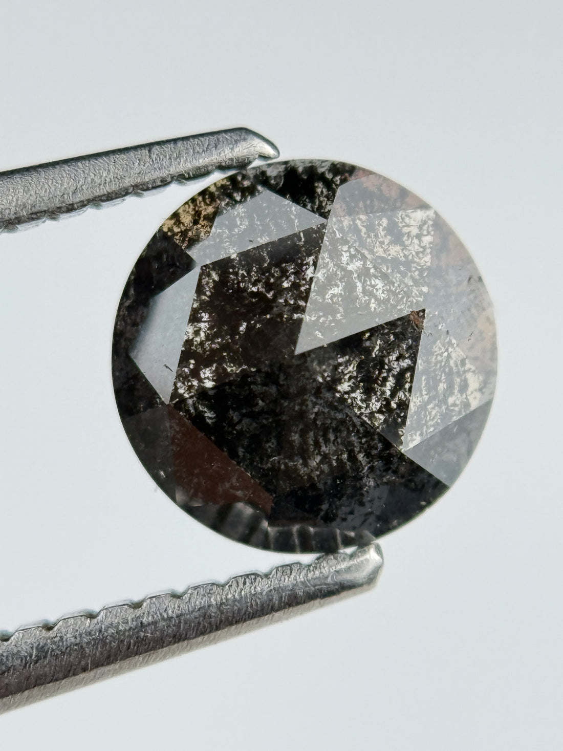 0.96 Ct Round Rose Cut Black Natural Salt and Pepper Diamond