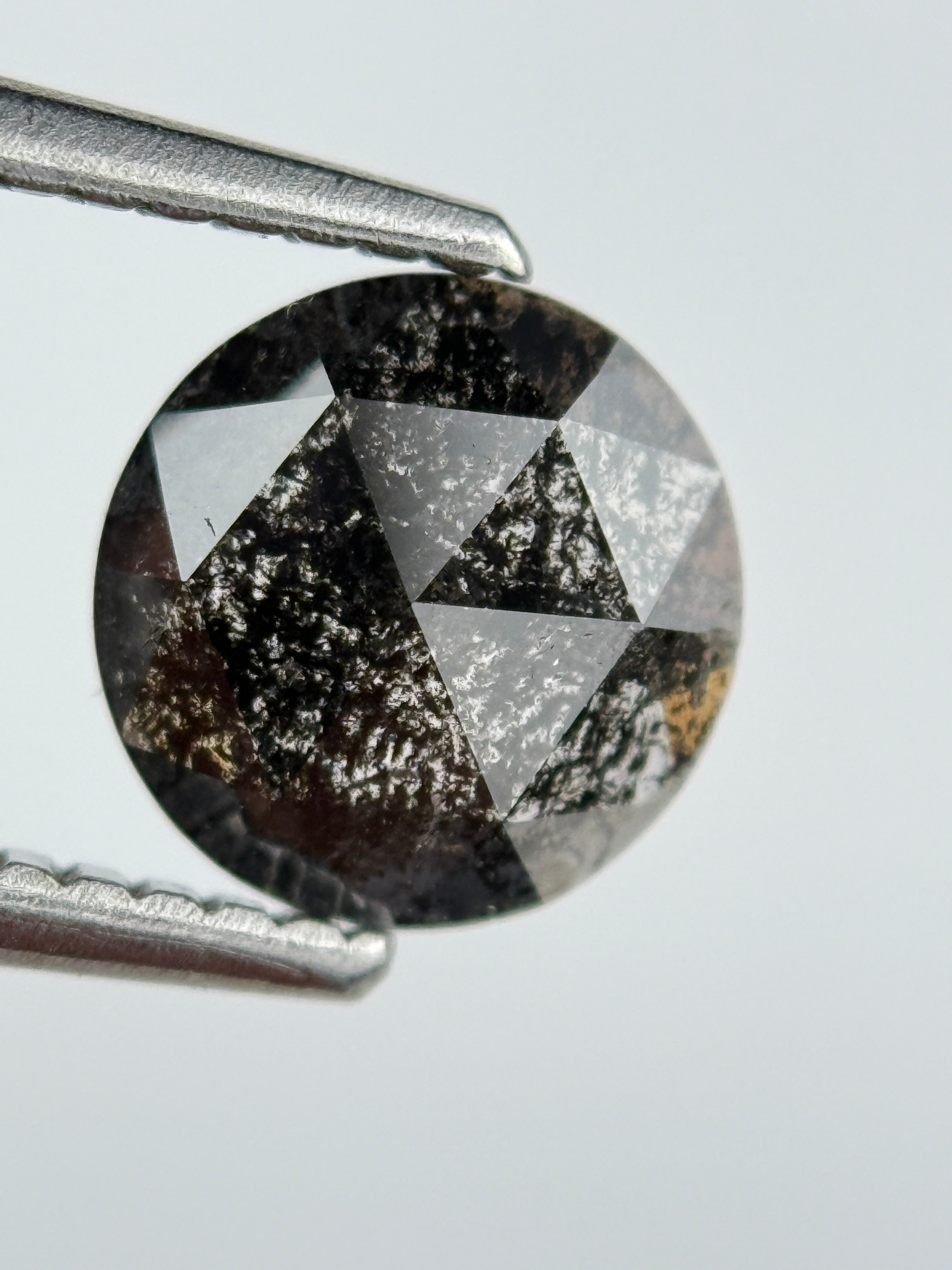 0.96 Ct Round Rose Cut Black Natural Salt and Pepper Diamond