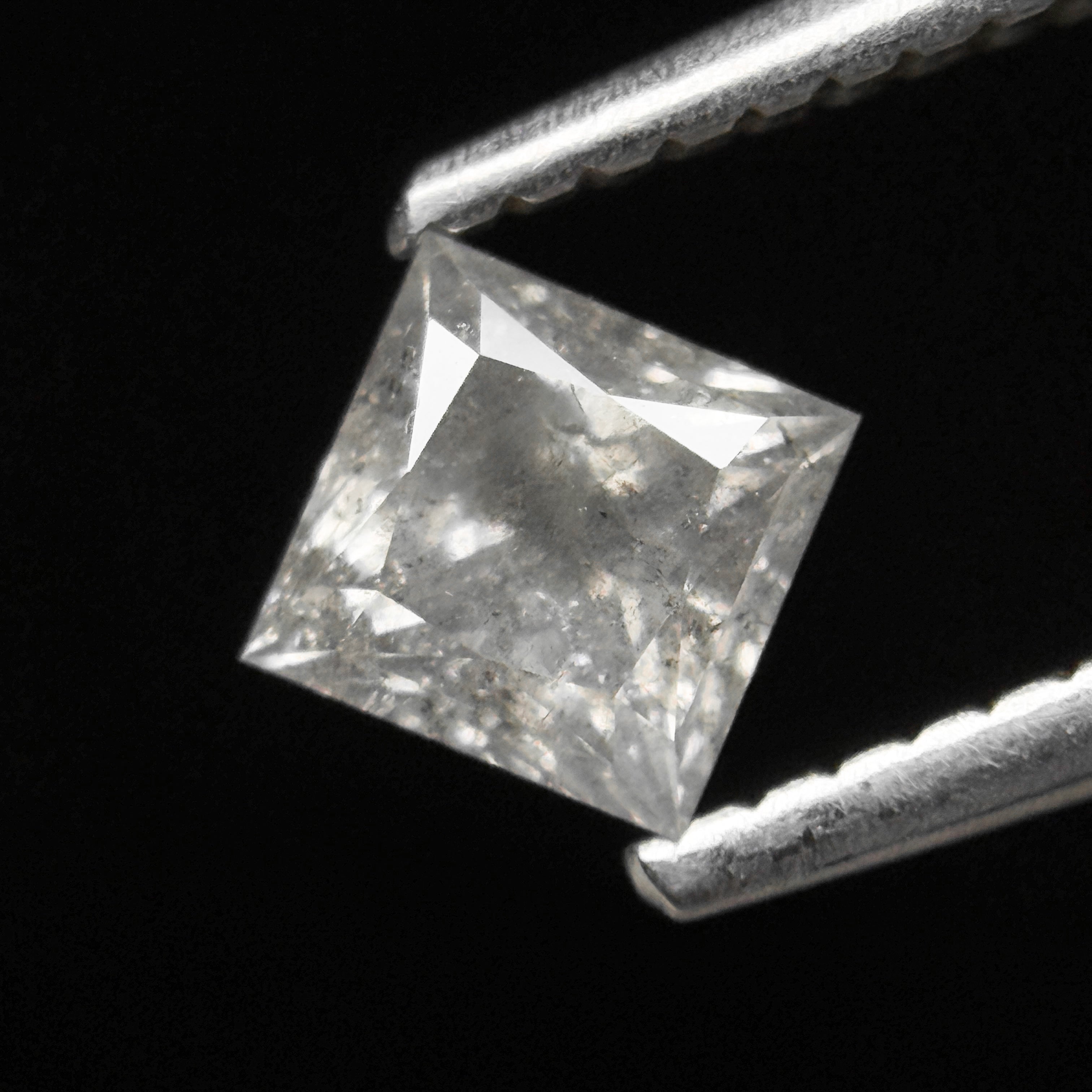 0.65 Ct Princess Rose Cut Grey Natural Minimalist Salt and Pepper Diamond