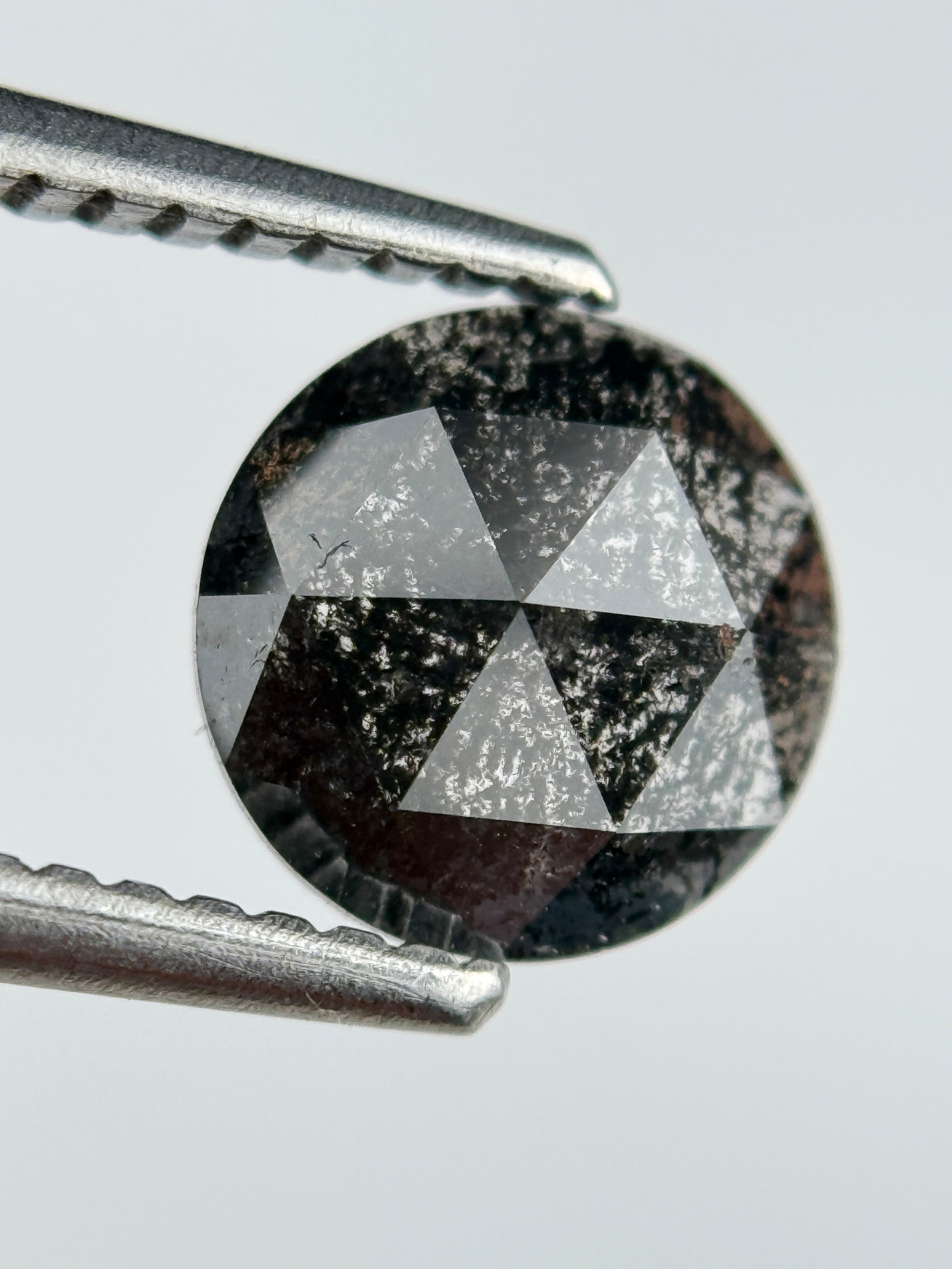 0.96 Ct Round Rose Cut Black Natural Salt and Pepper Diamond