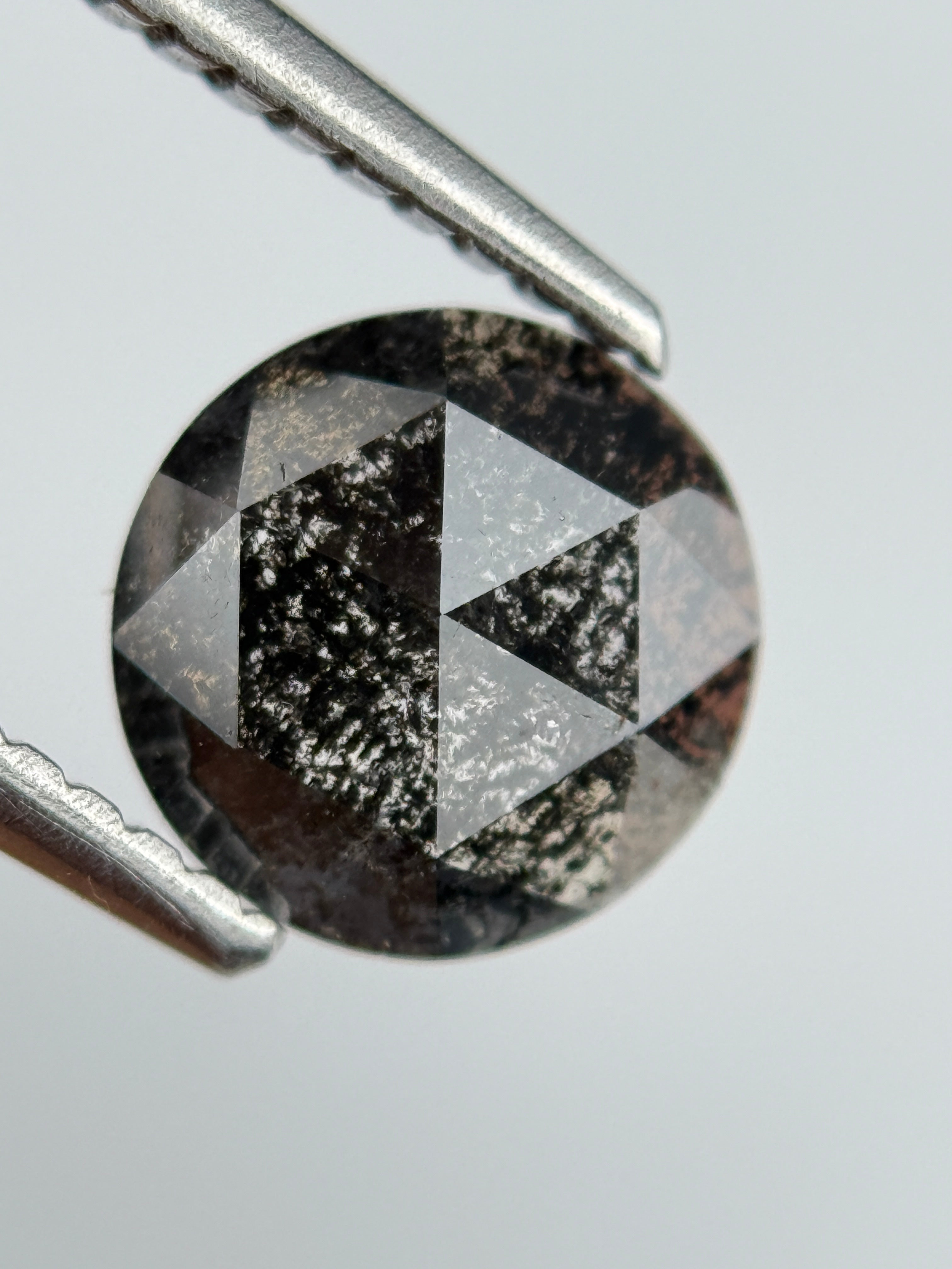 0.96 Ct Round Rose Cut Black Natural Salt and Pepper Diamond