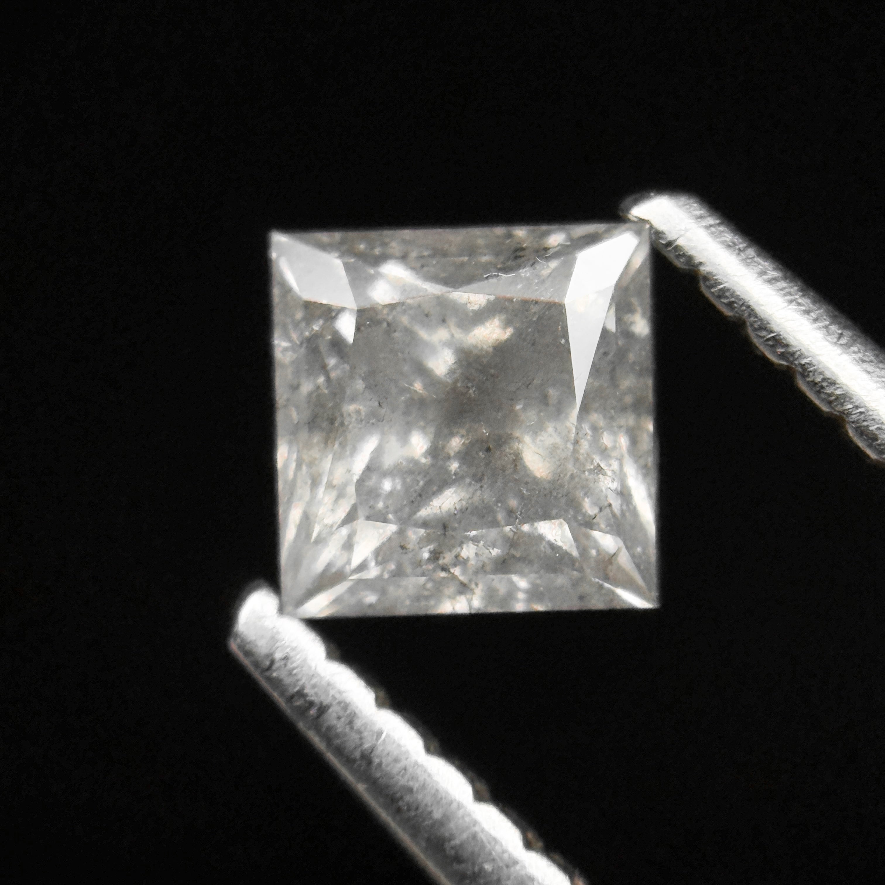 0.65 Ct Princess Rose Cut Grey Natural Minimalist Salt and Pepper Diamond