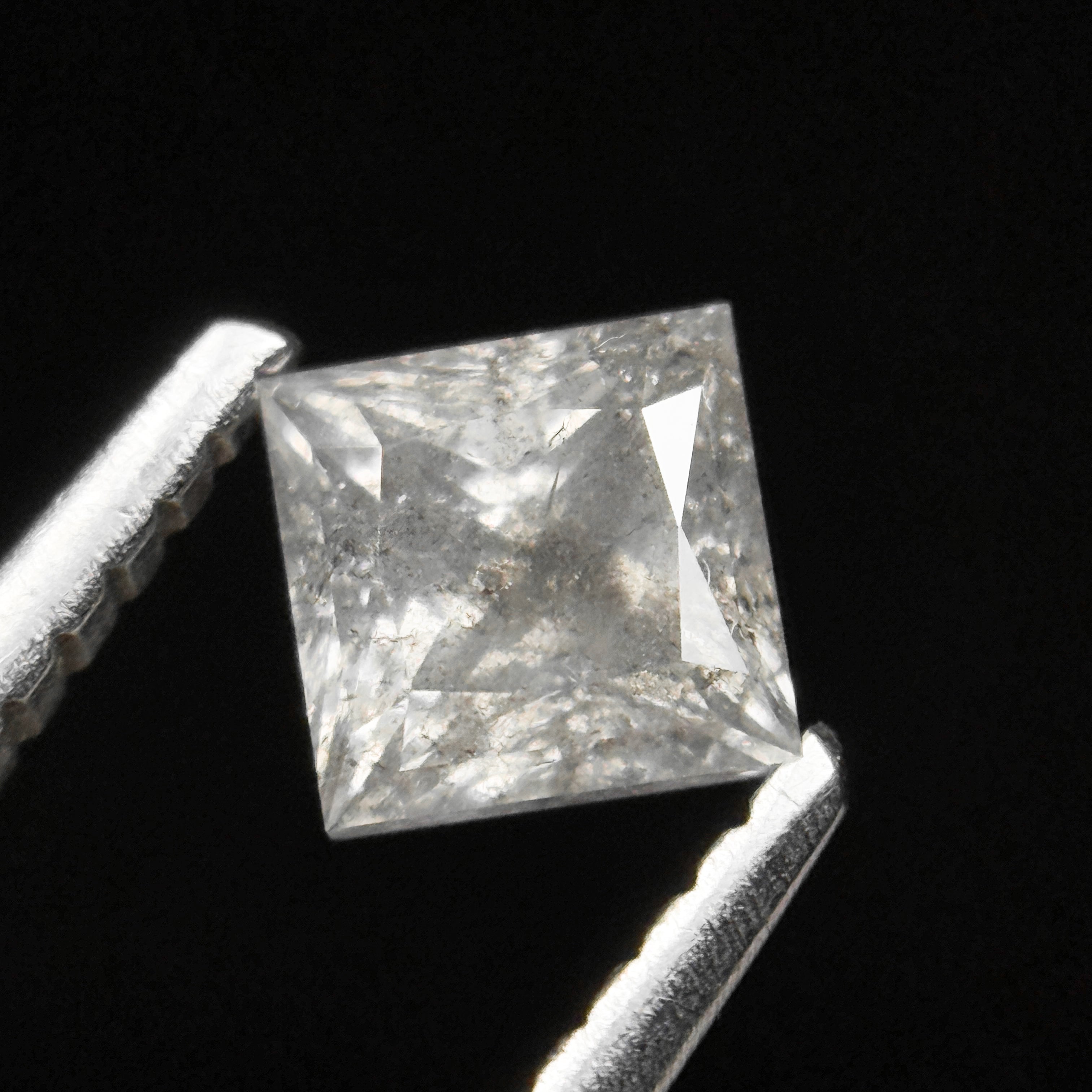 0.65 Ct Princess Rose Cut Grey Natural Minimalist Salt and Pepper Diamond