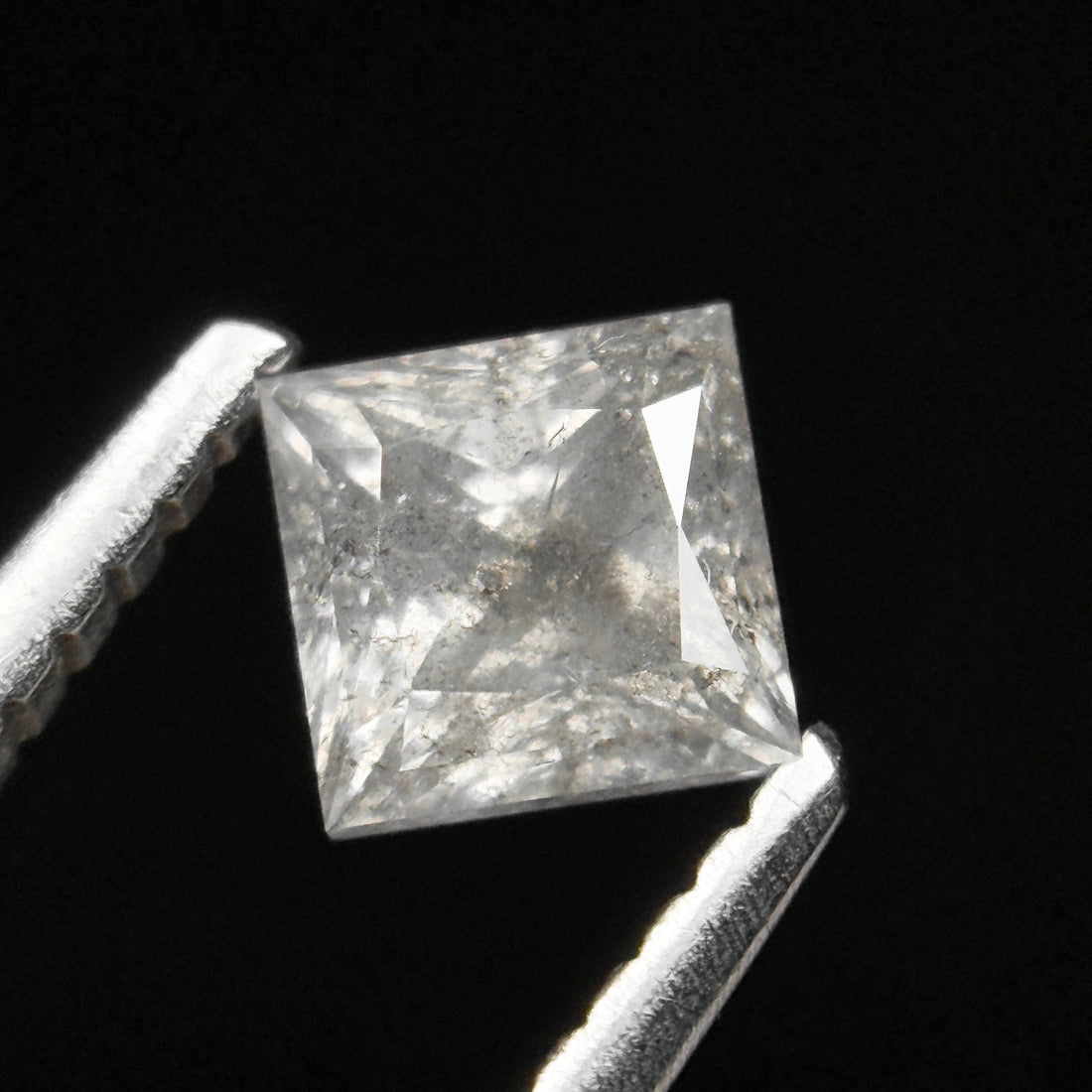 0.65 Ct Princess Rose Cut Grey Natural Minimalist Salt and Pepper Diamond