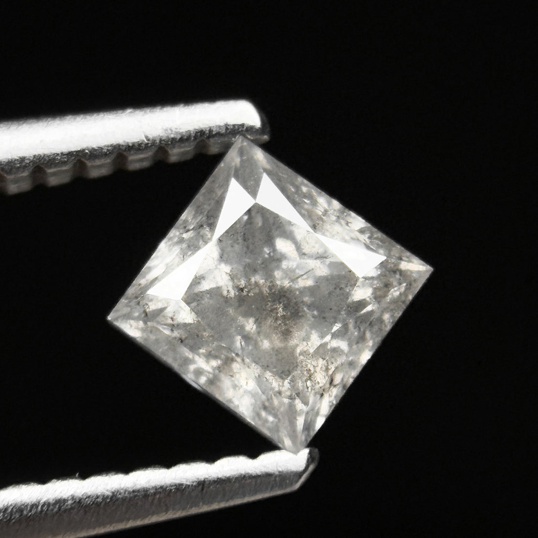 0.65 Ct Princess Rose Cut Grey Natural Minimalist Salt and Pepper Diamond