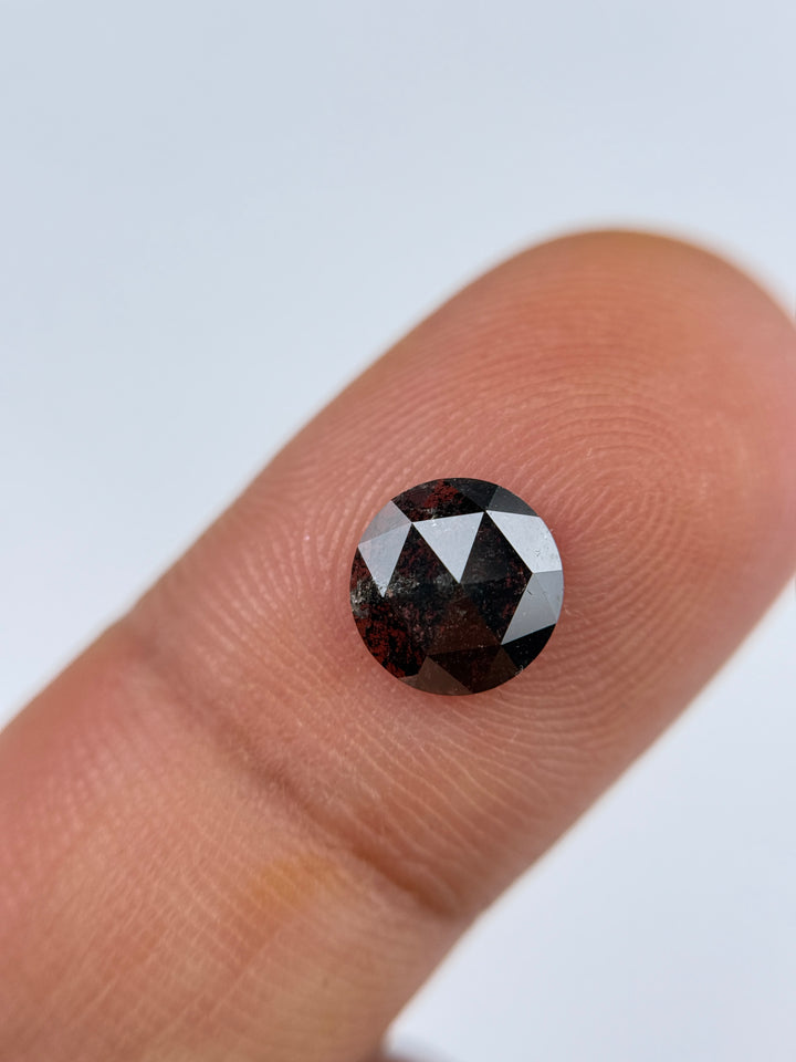 0.96 Ct Round Rose Cut Black Natural Salt and Pepper Diamond