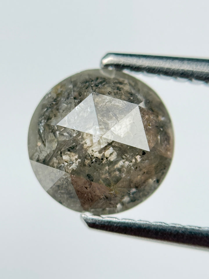 1.89 Ct Round Rose Cut Grey Natural Salt and Pepper Diamond