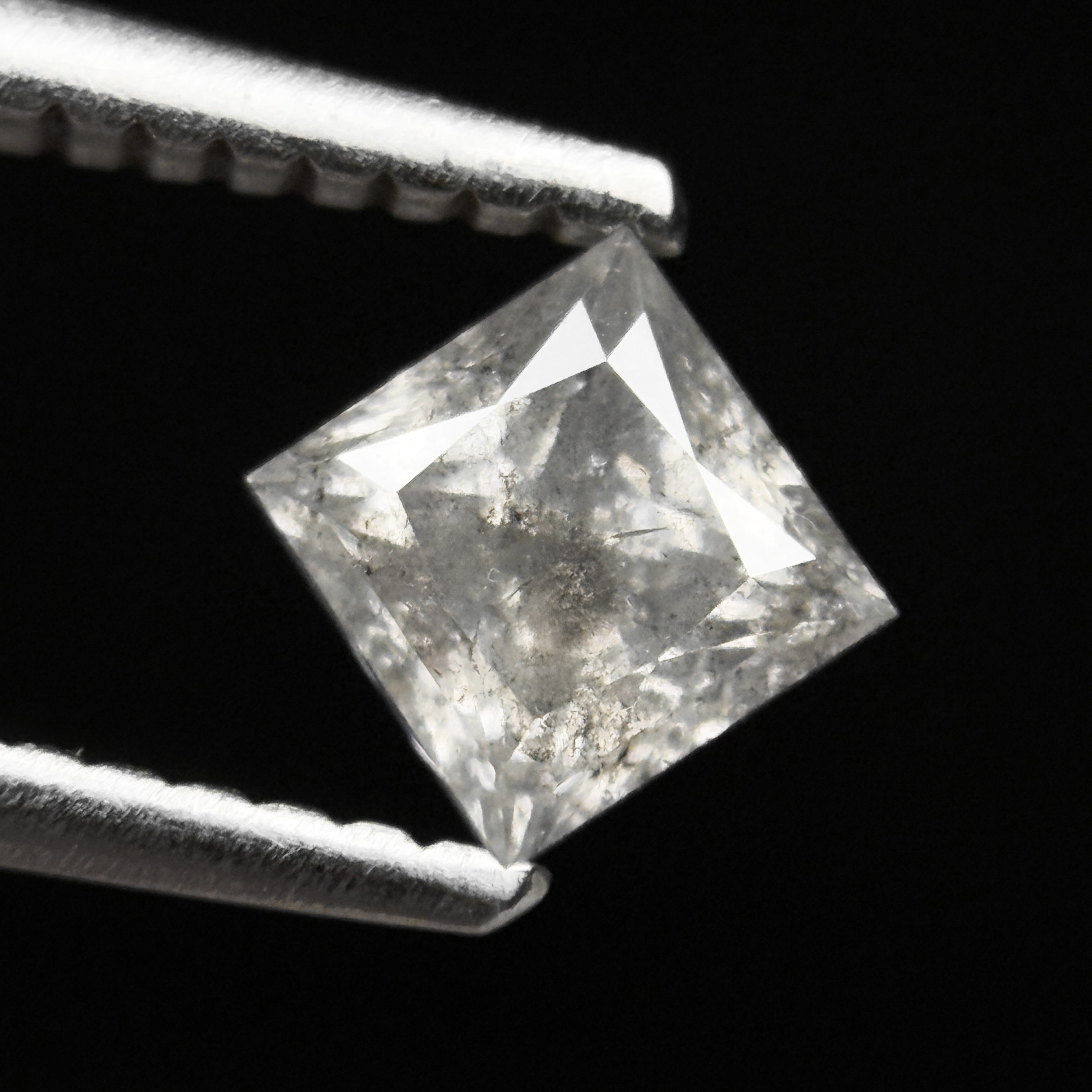 0.65 Ct Princess Rose Cut Grey Natural Minimalist Salt and Pepper Diamond