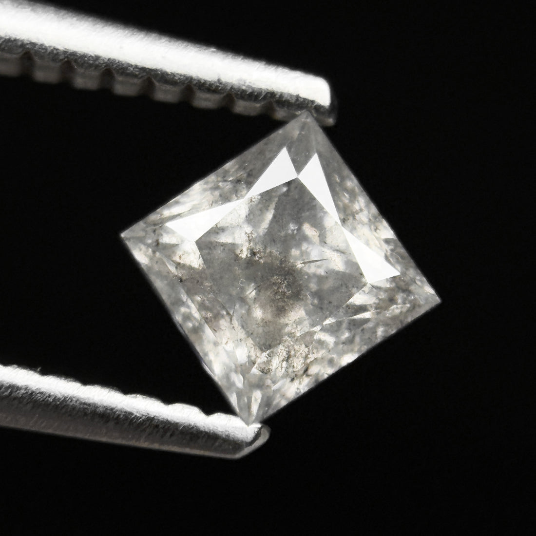 0.65 Ct Princess Rose Cut Grey Natural Minimalist Salt and Pepper Diamond