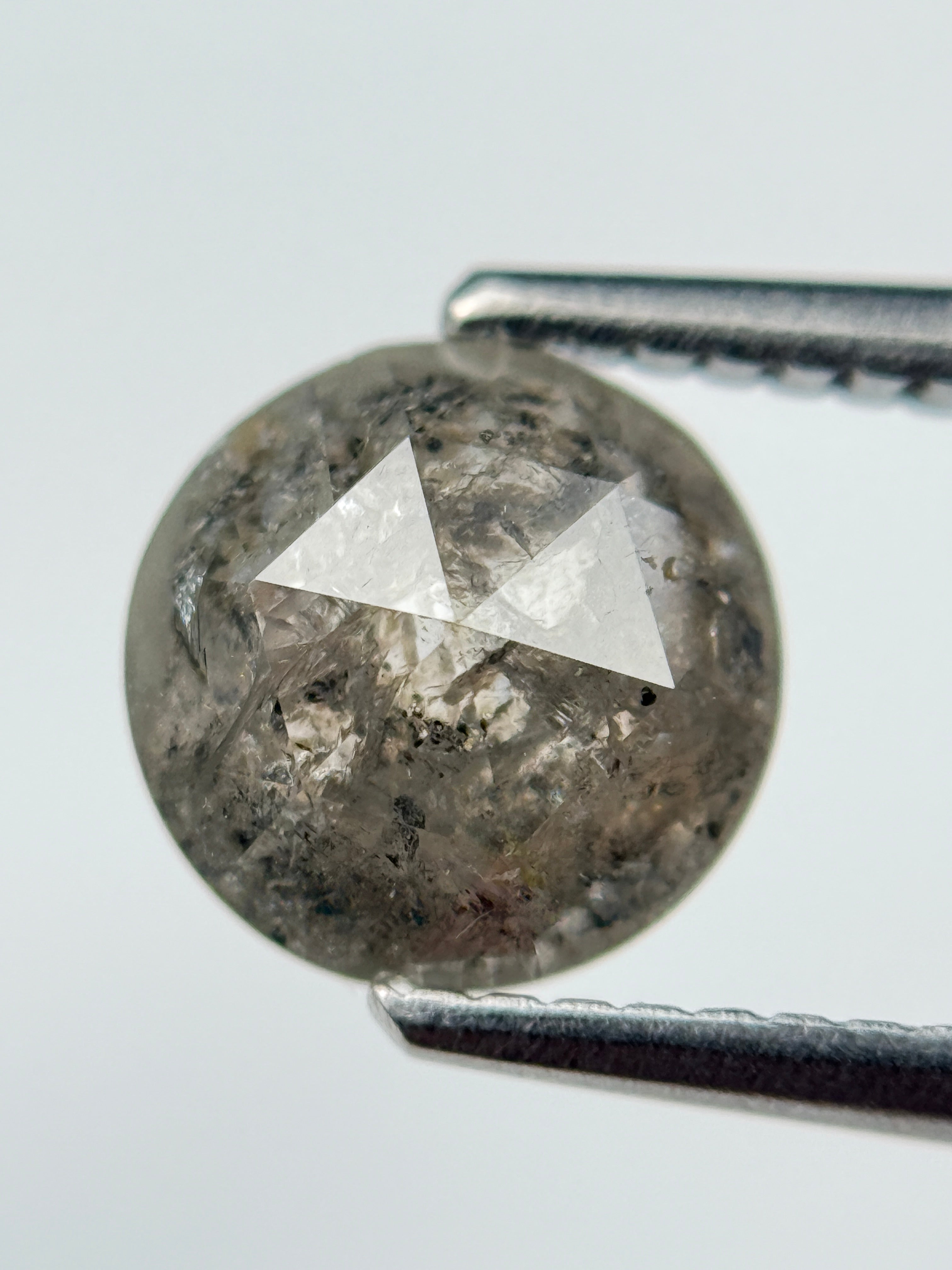 1.89 Ct Round Rose Cut Grey Natural Salt and Pepper Diamond
