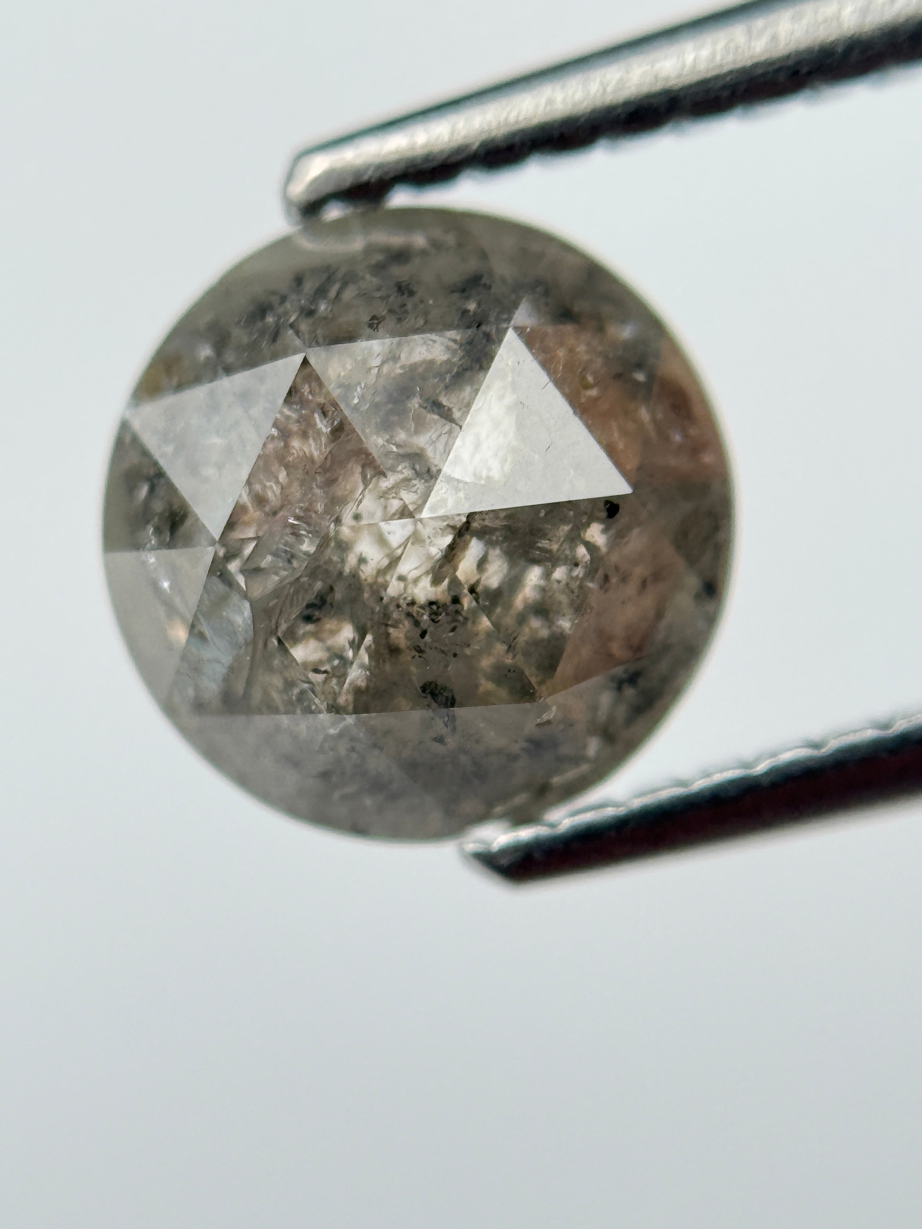 1.89 Ct Round Rose Cut Grey Natural Salt and Pepper Diamond