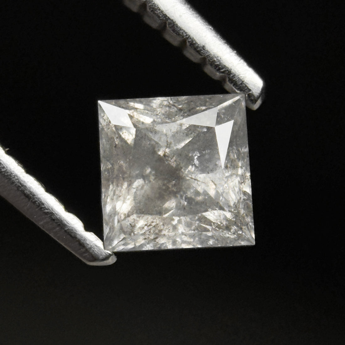 0.65 Ct Princess Rose Cut Grey Natural Minimalist Salt and Pepper Diamond